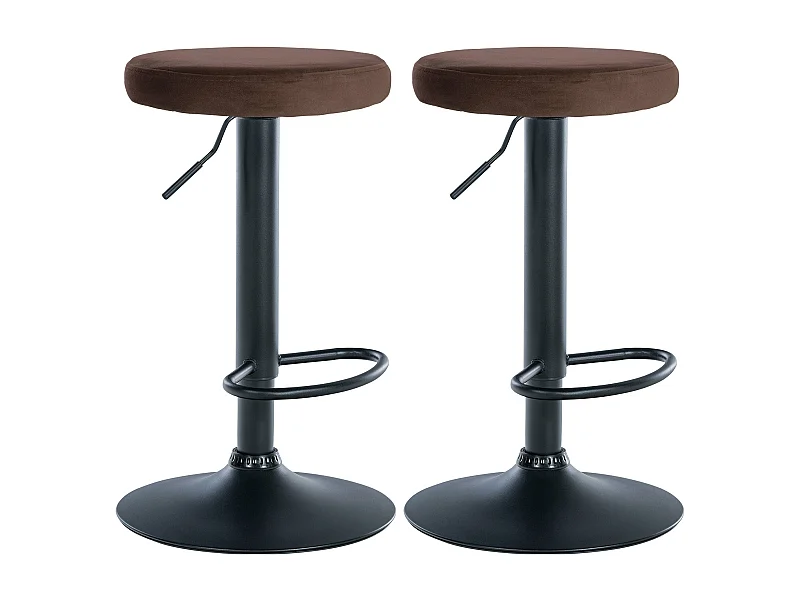 Lot de 2  Tabouret de bar - Velours & Métal noir mat - Marron - Ponte