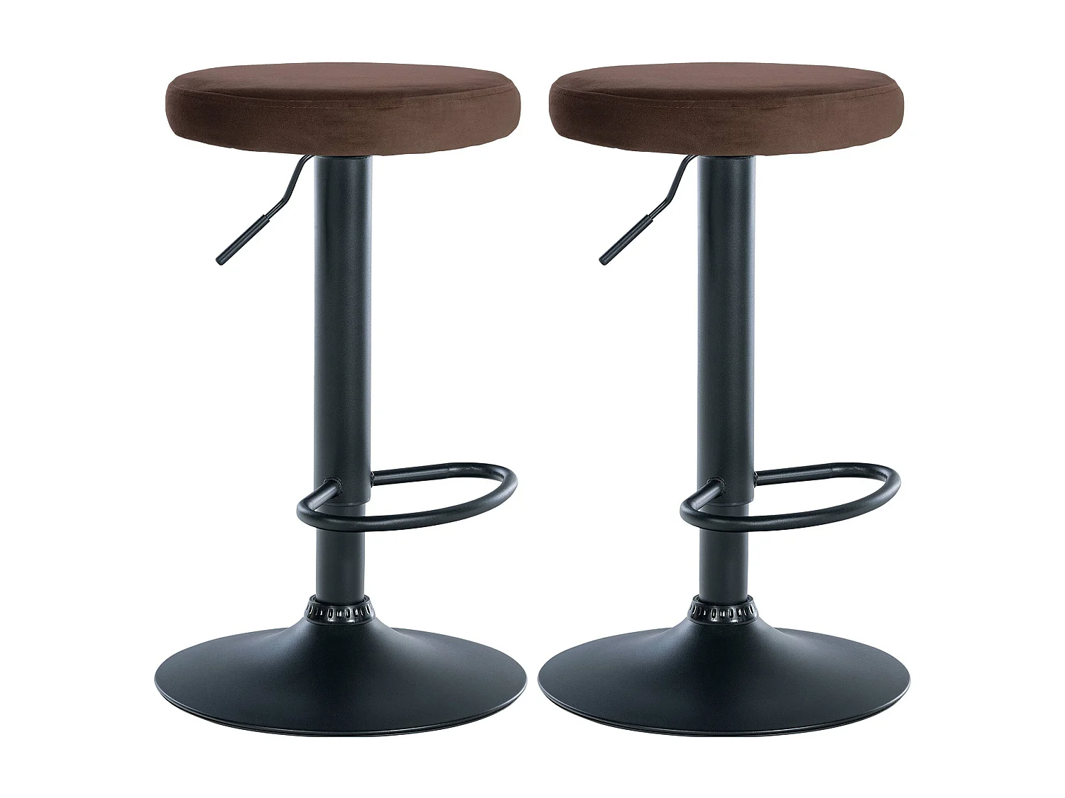 Lot de 2  Tabouret de bar - Velours & Métal noir mat - Marron - Ponte