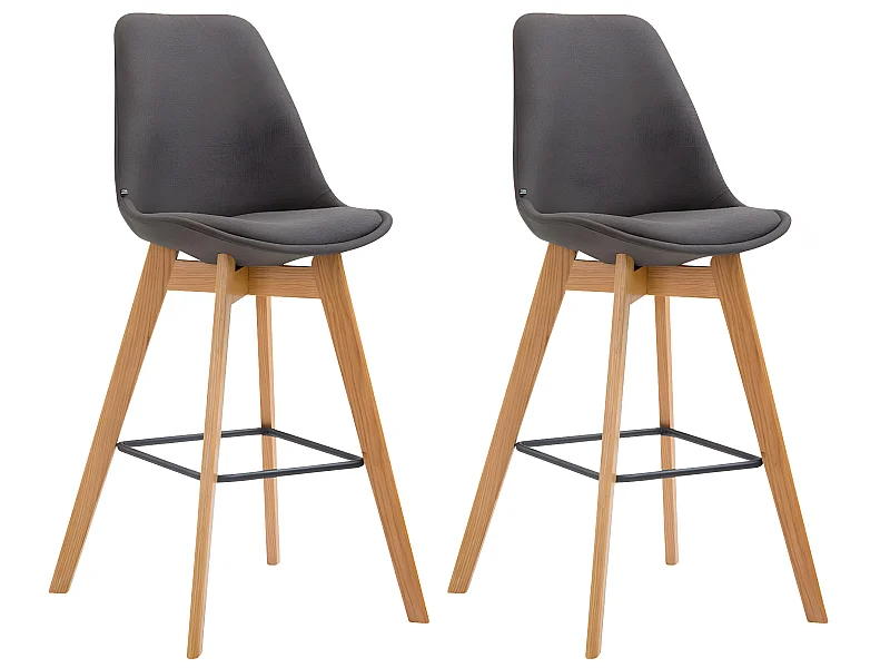 Lot de 2  Tabouret de bar - Tissu & Bois - Gris foncé - Metz