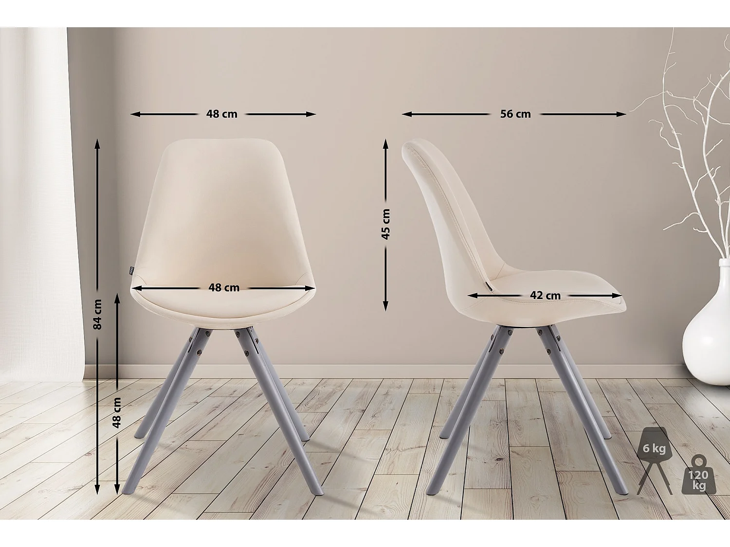 chaise salle à manger - Similicuir & Gris - Crème - Laval