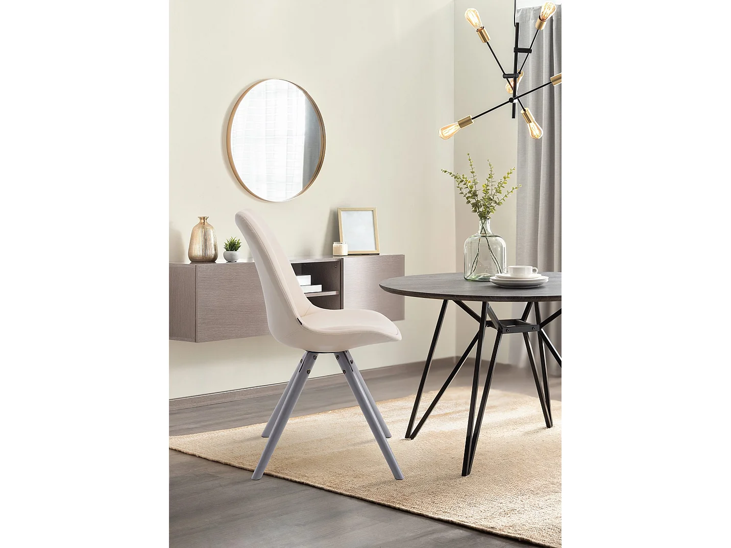 chaise salle à manger - Similicuir & Gris - Crème - Laval