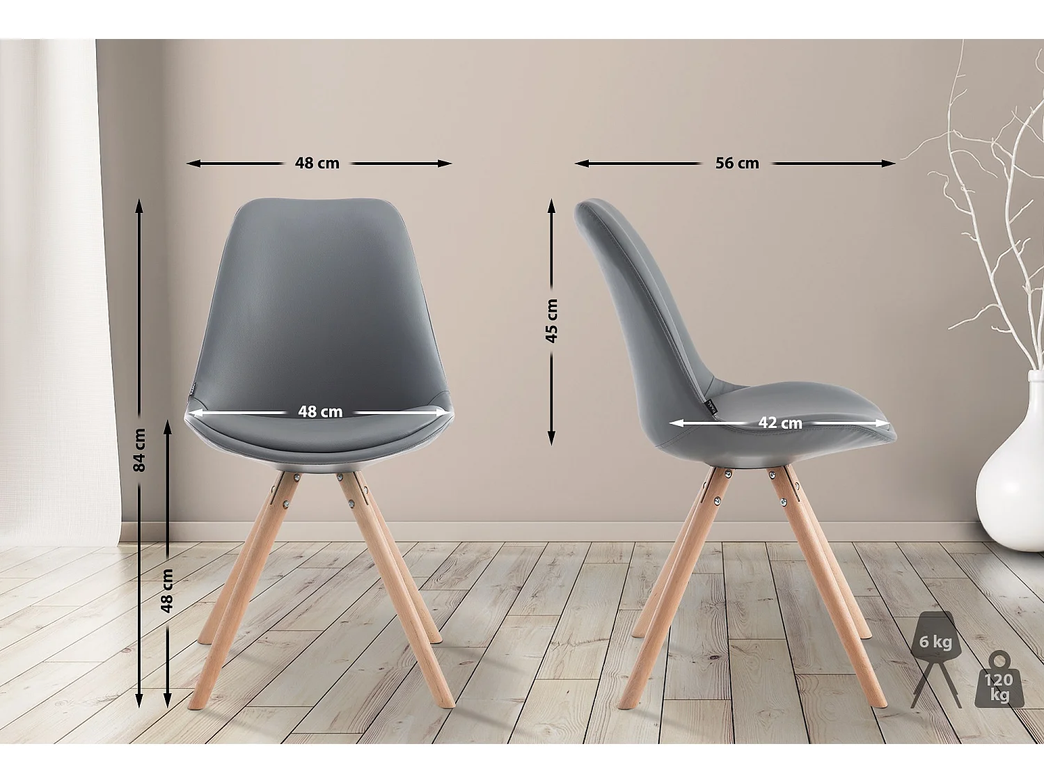 chaise salle à manger - Similicuir & Nature - Gris - Laval