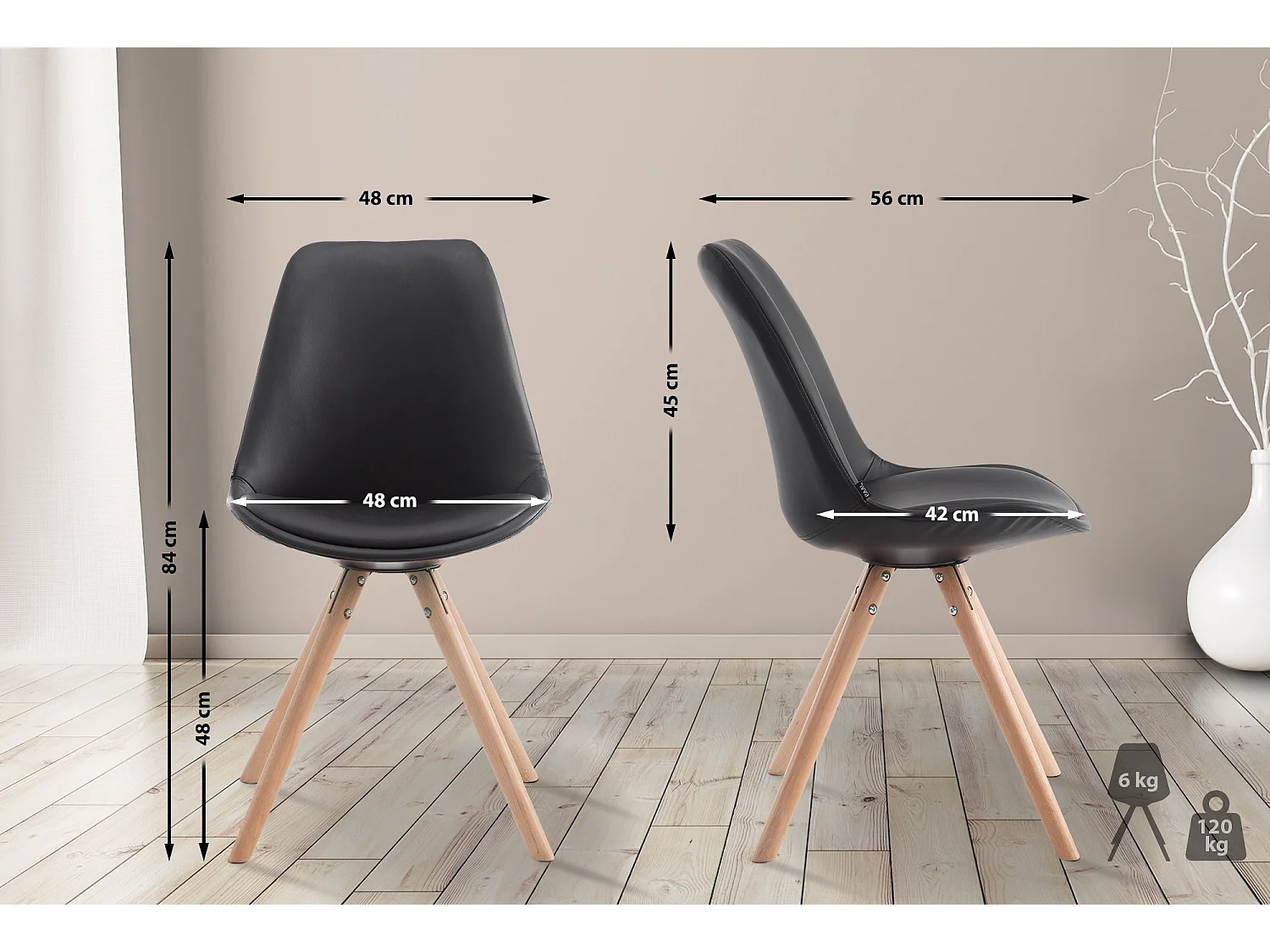 Eetkamerstoelen - Kunstleer & natura - zwart - Laval