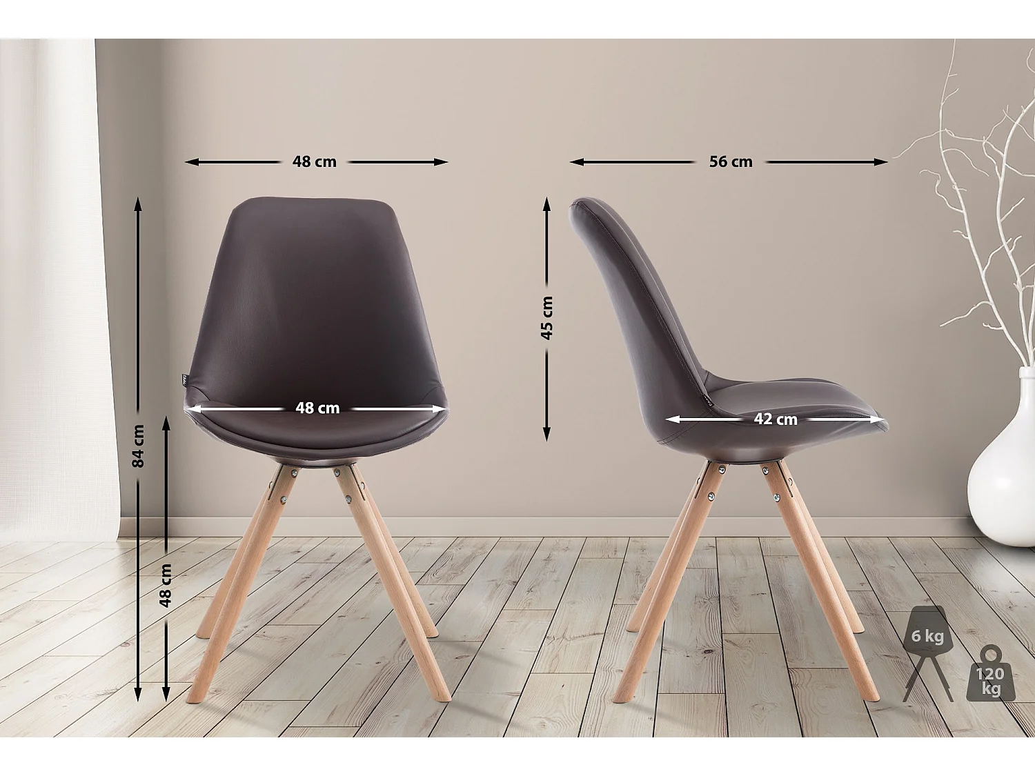 chaise salle à manger - Similicuir & Nature - Marron - Laval