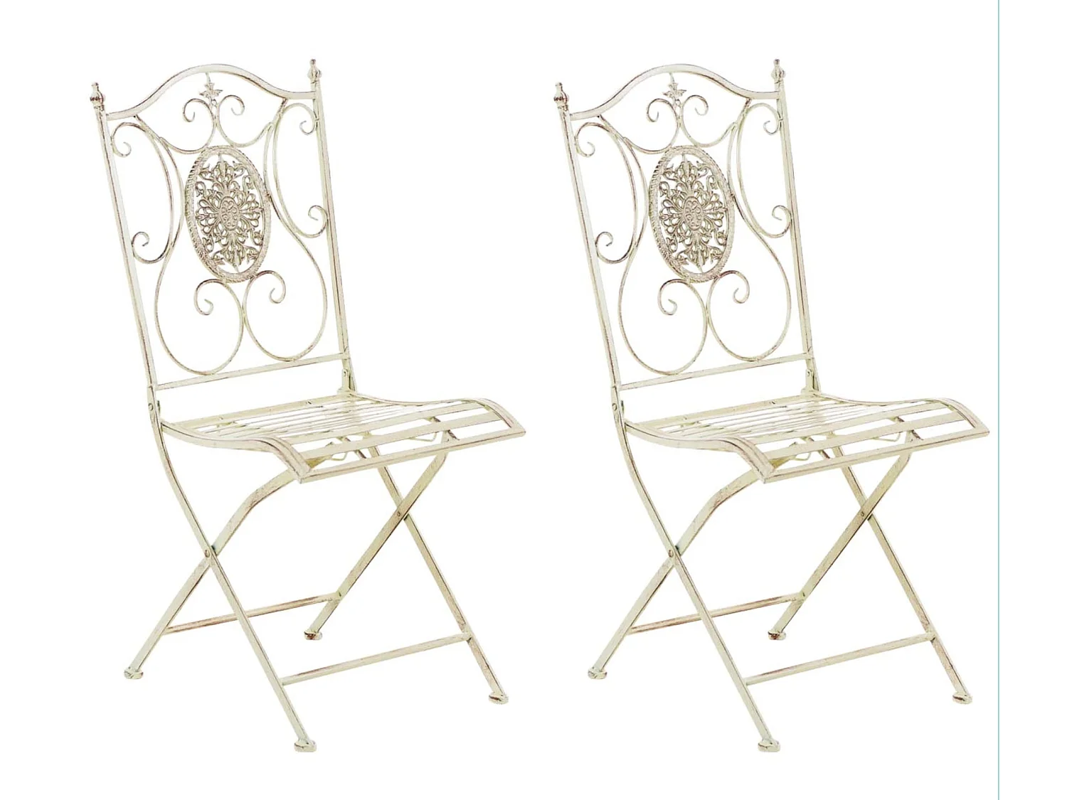 2er Set Gartenstuhl - Metall - antik-creme - Sibell