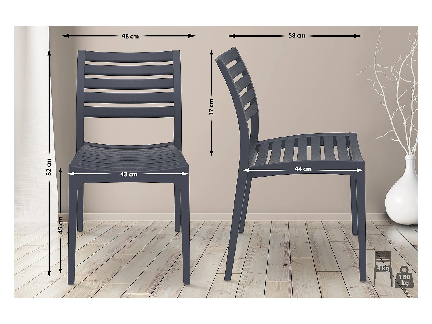 Chaises de jardin - Plastique & Plastique - Gris foncé - Ares