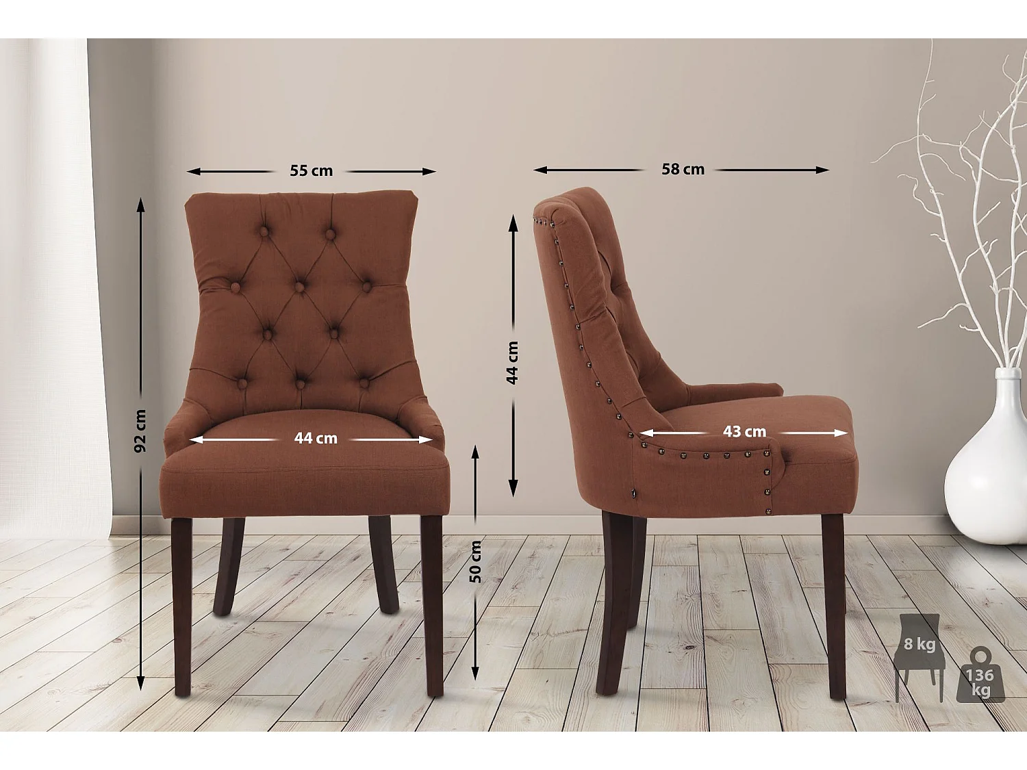 Chaise salle à manger - Tissu & Bois - Marron - Aberdeen