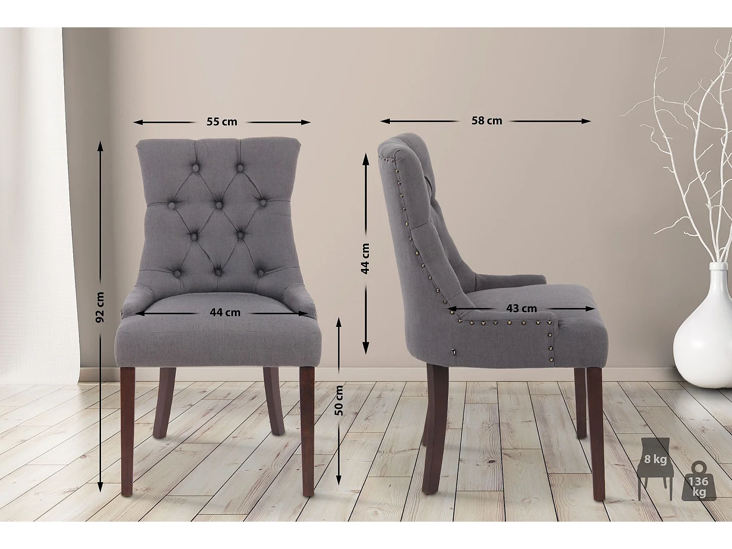 chaise salle à manger - Tissu & Antique - Gris foncé - Aberdeen