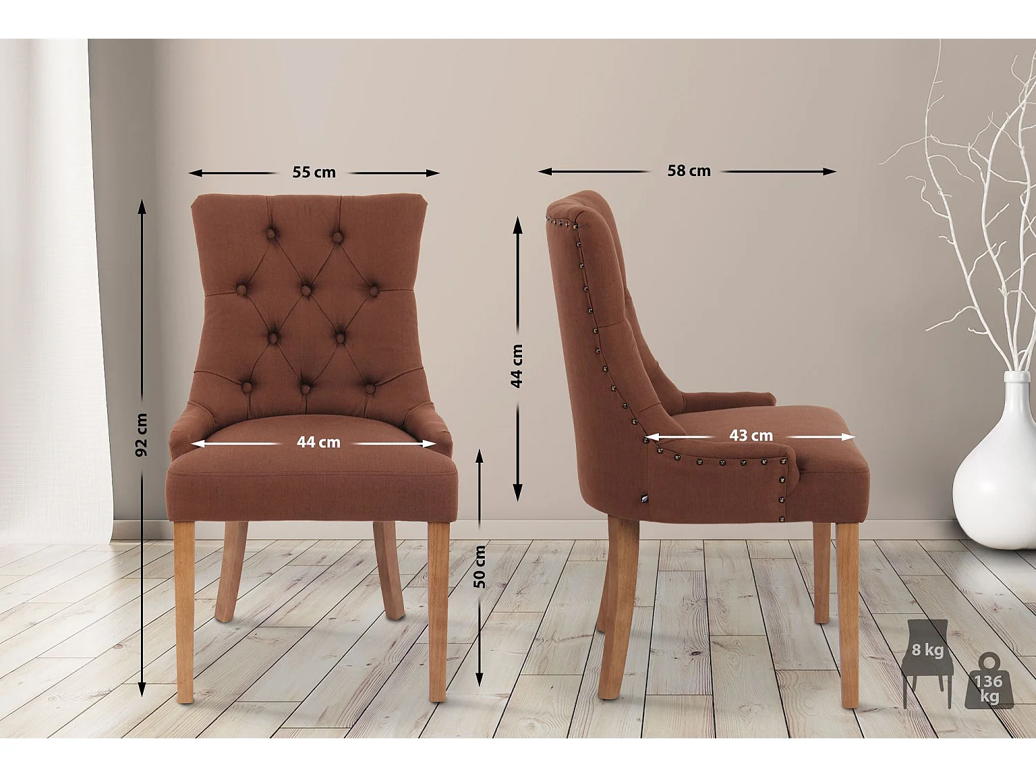 Chaise salle à manger - Tissu & Bois - Marron - Aberdeen