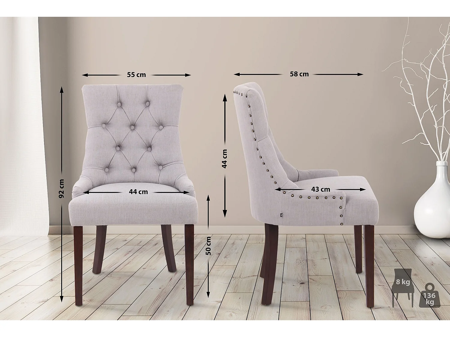 chaise salle à manger - Tissu & Antique clair - Gris - Aberdeen