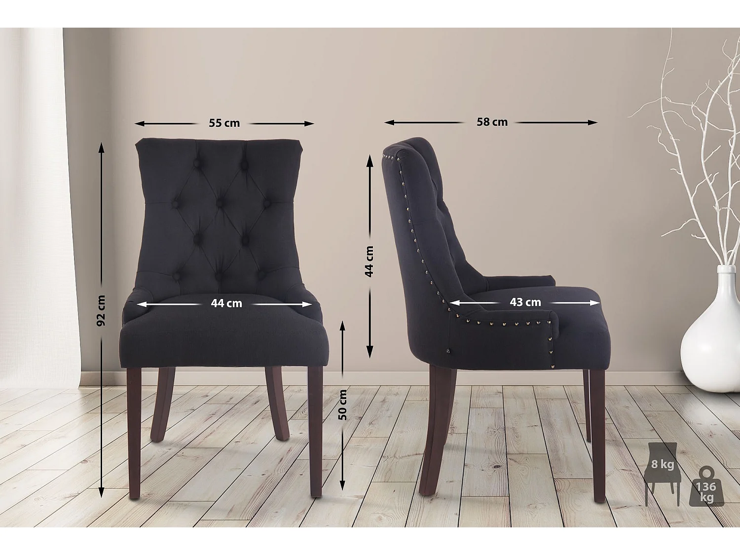 chaise salle à manger - Tissu & Antique - Noir - Aberdeen