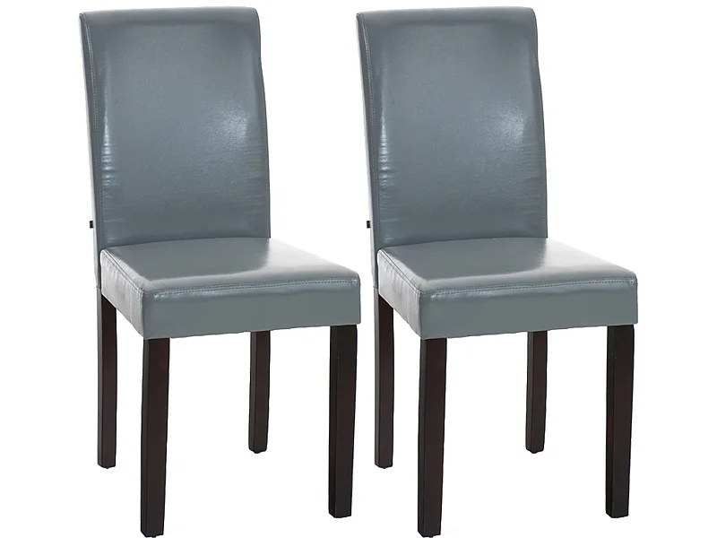 Lot de 2  chaise salle à manger - Similicuir & Marron foncé - Gris - Ina