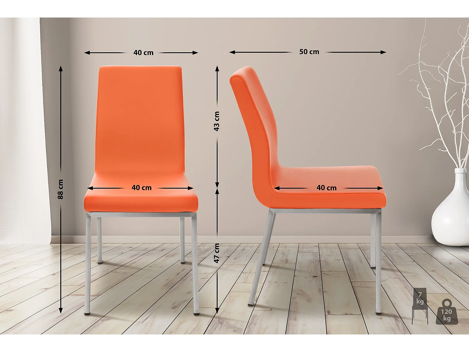 chaise salle à manger - Similicuir & Acier inoxydable - Orange - Colmar