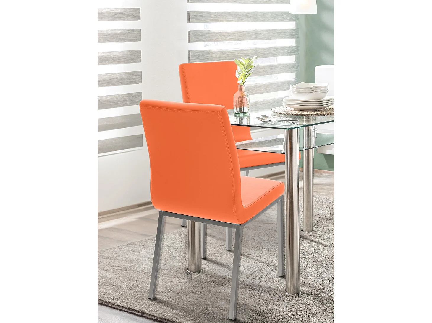 chaise salle à manger - Similicuir & Acier inoxydable - Orange - Colmar