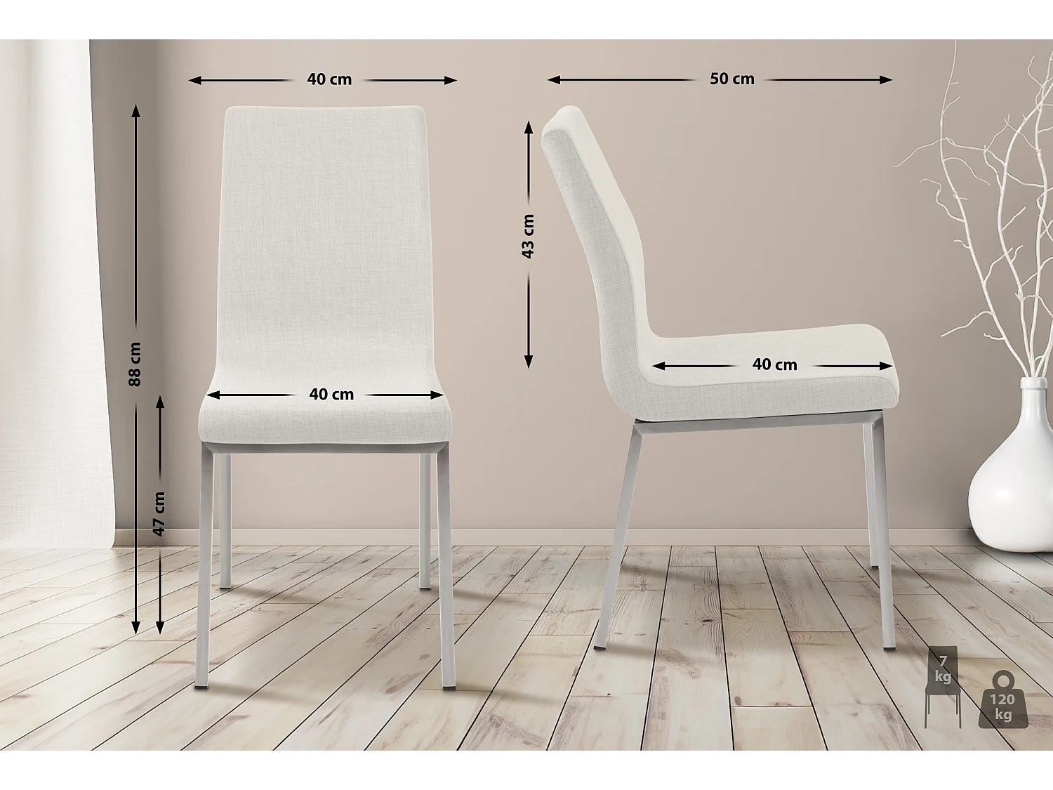 chaise salle à manger - Tissu - Blanc - Colmar