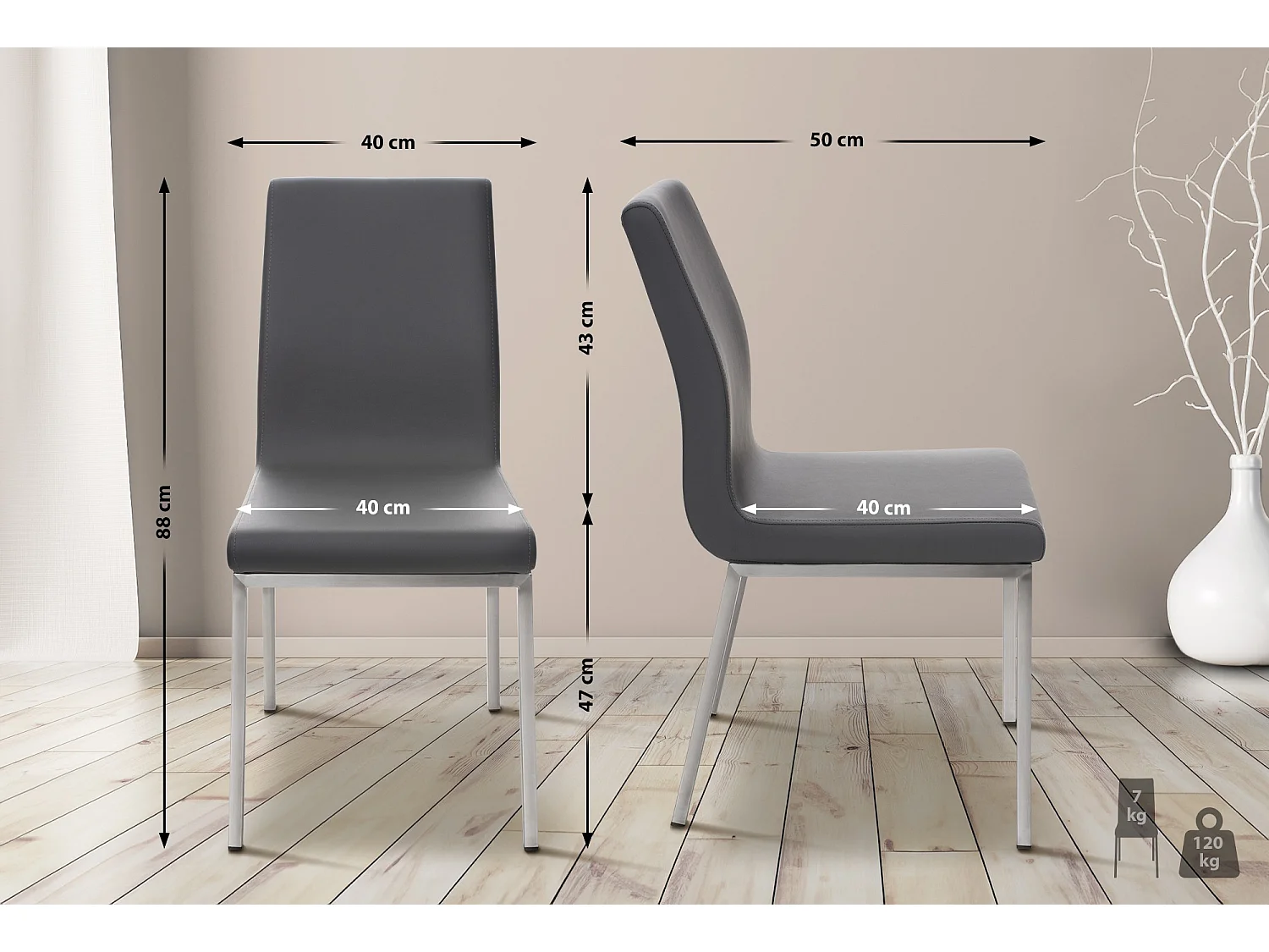 chaise salle à manger - Similicuir & Acier inoxydable - Gris - Colmar