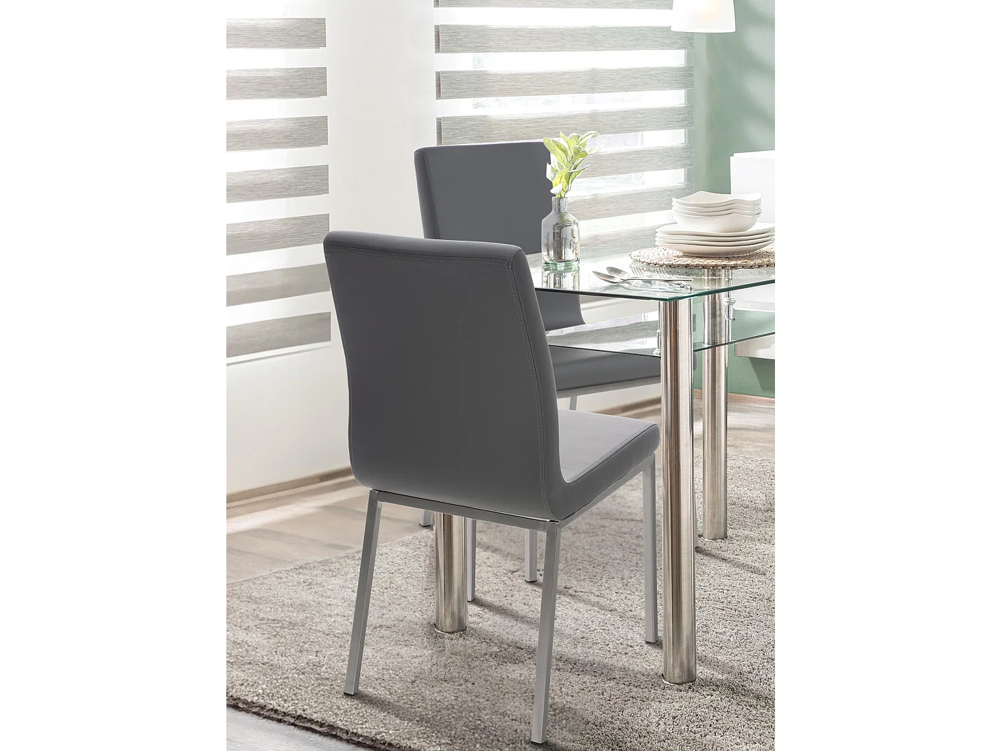 chaise salle à manger - Similicuir & Acier inoxydable - Gris - Colmar