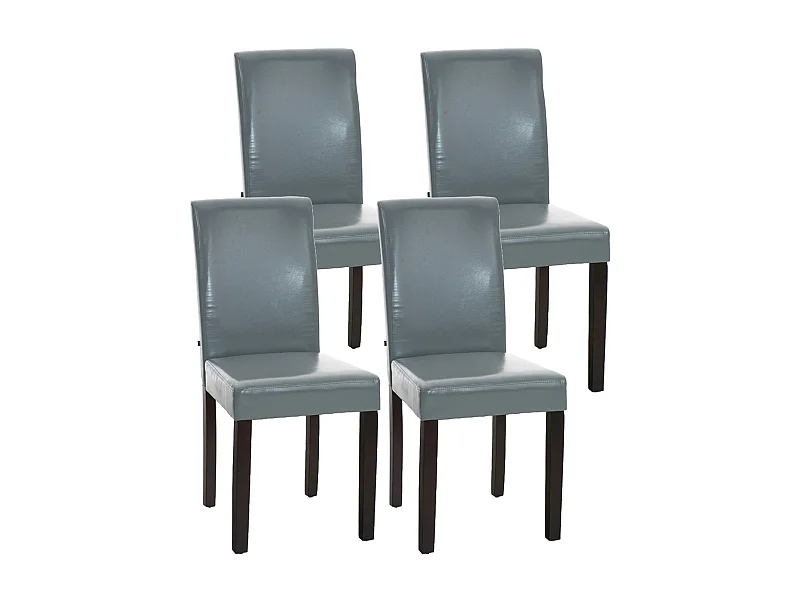 Lot de 4  chaise salle à manger - Similicuir & Marron foncé - Gris - Ina