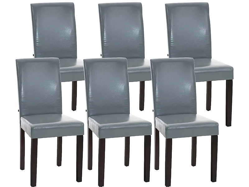 Lot de 6  chaise salle à manger - Similicuir & Marron foncé - Gris - Ina