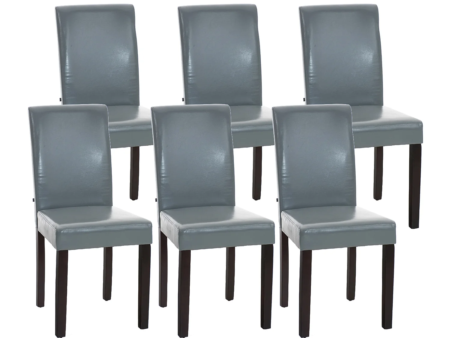 Lot de 6  chaise salle à manger - Similicuir & Marron foncé - Gris - Ina