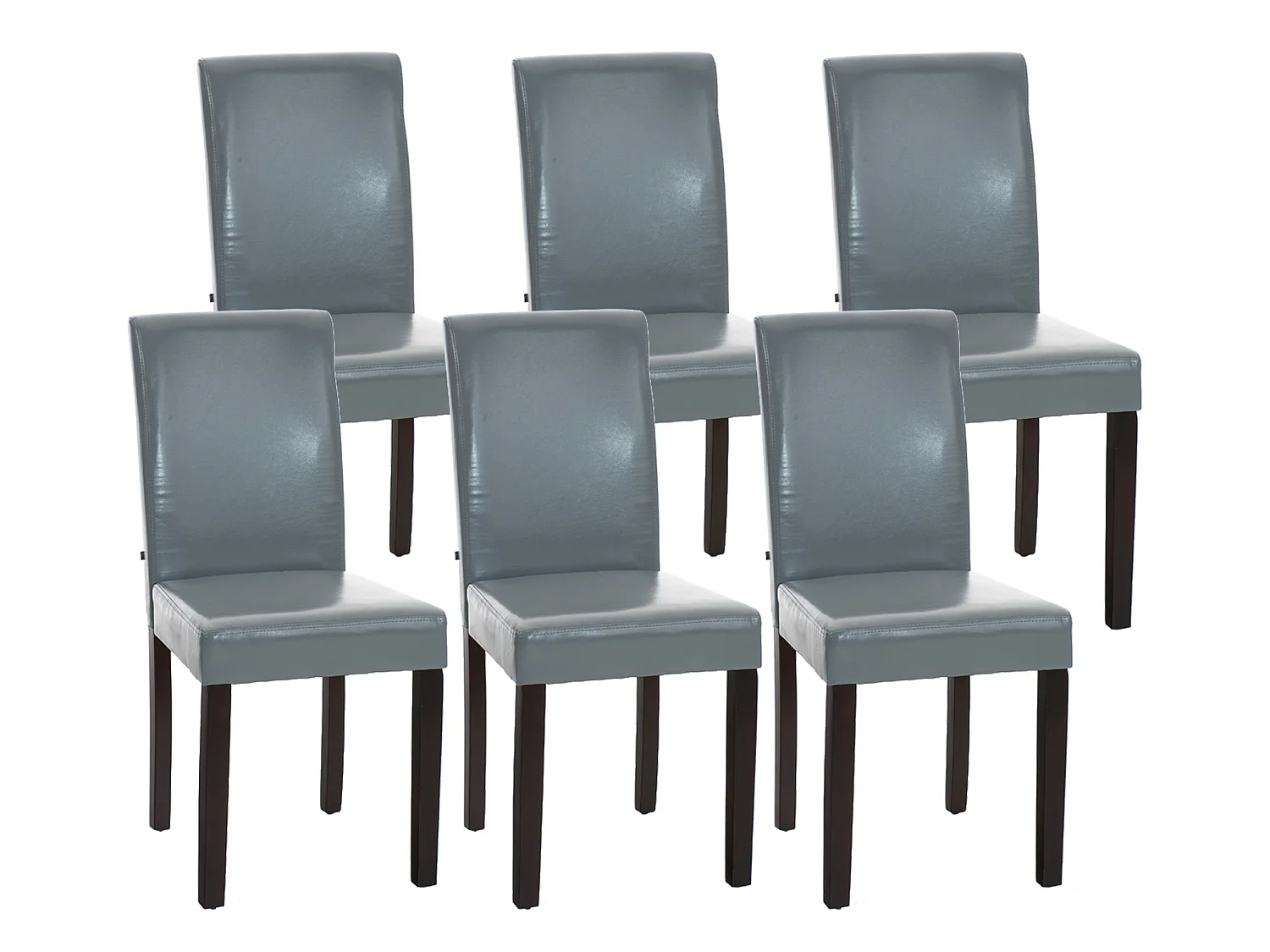 Lot de 6  chaise salle à manger - Similicuir & Marron foncé - Gris - Ina