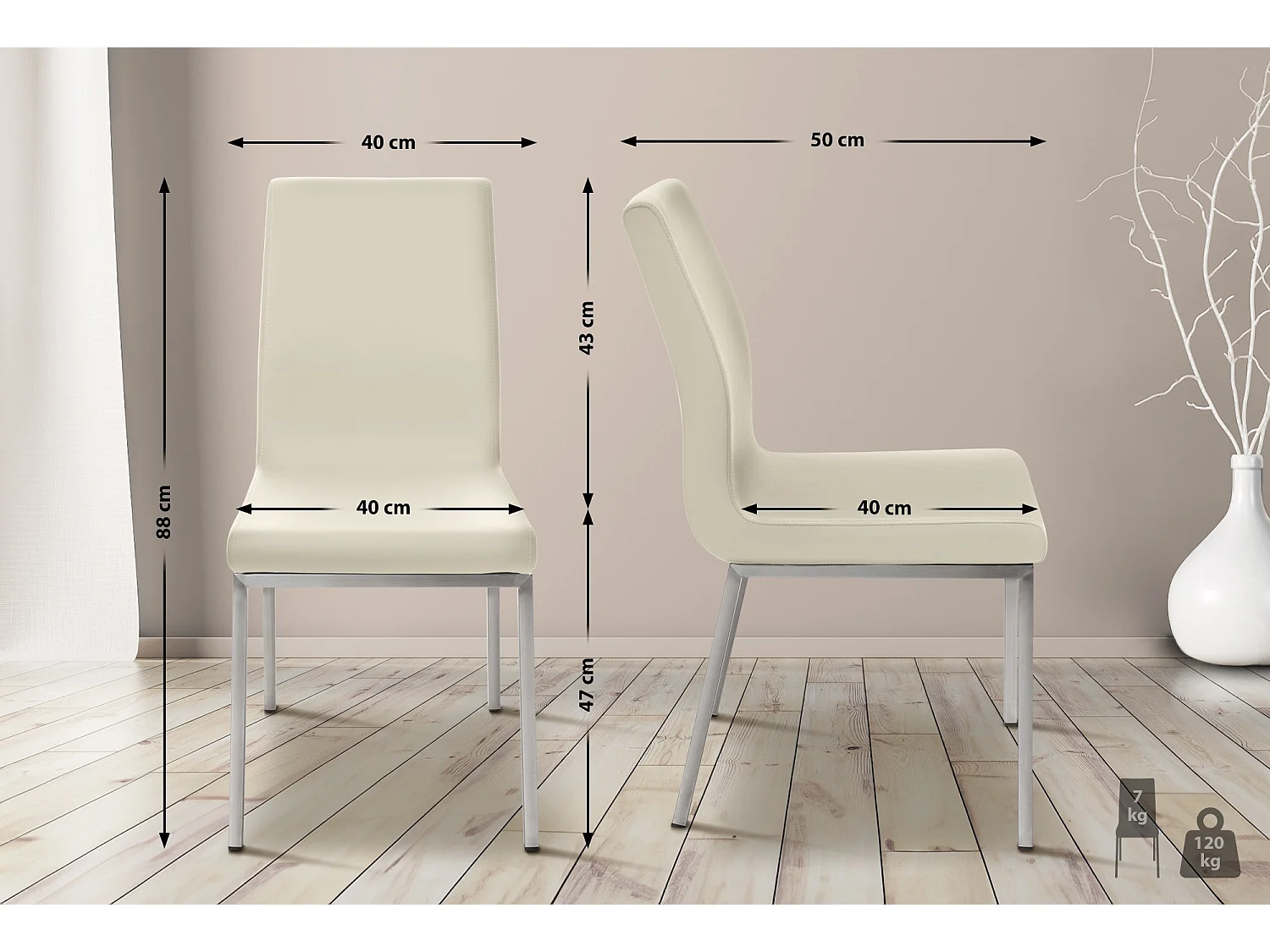 chaise salle à manger - Similicuir & Acier inoxydable - Crème - Colmar