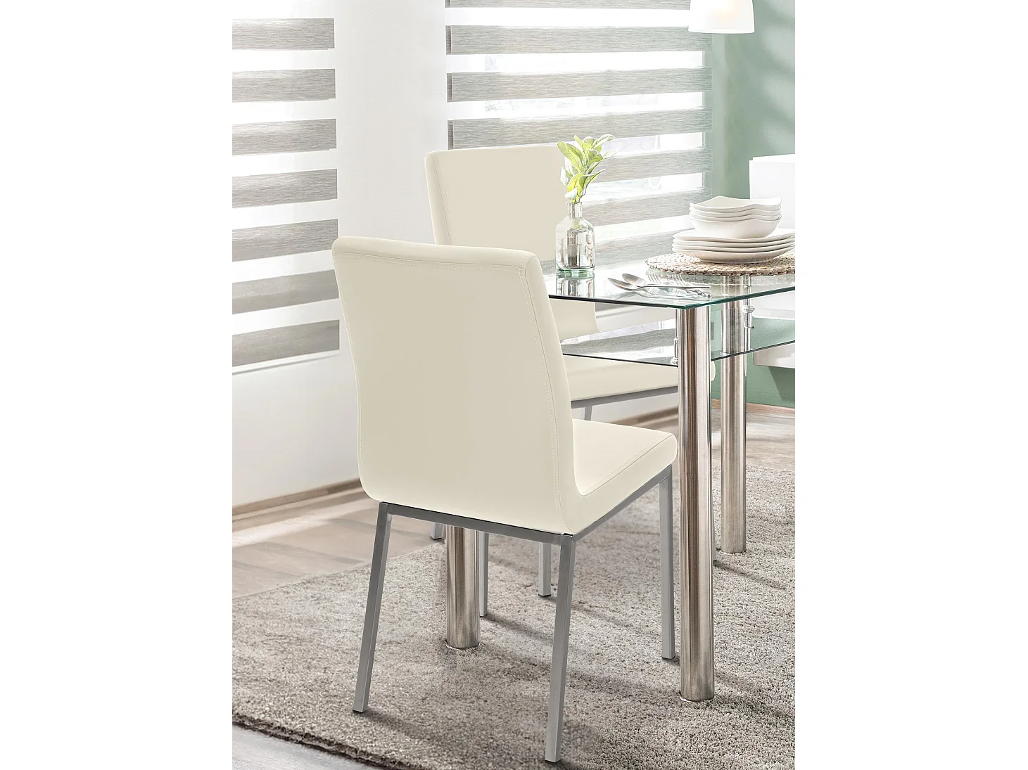 chaise salle à manger - Similicuir & Acier inoxydable - Crème - Colmar