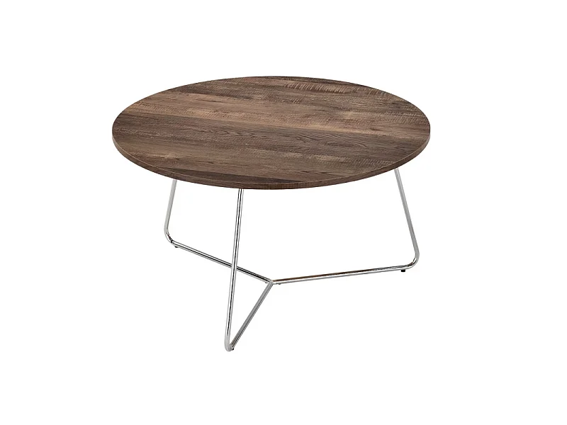 Table basse ronde en bois "Alta A" - Marron/Argenté - D 80 x H 44 cm