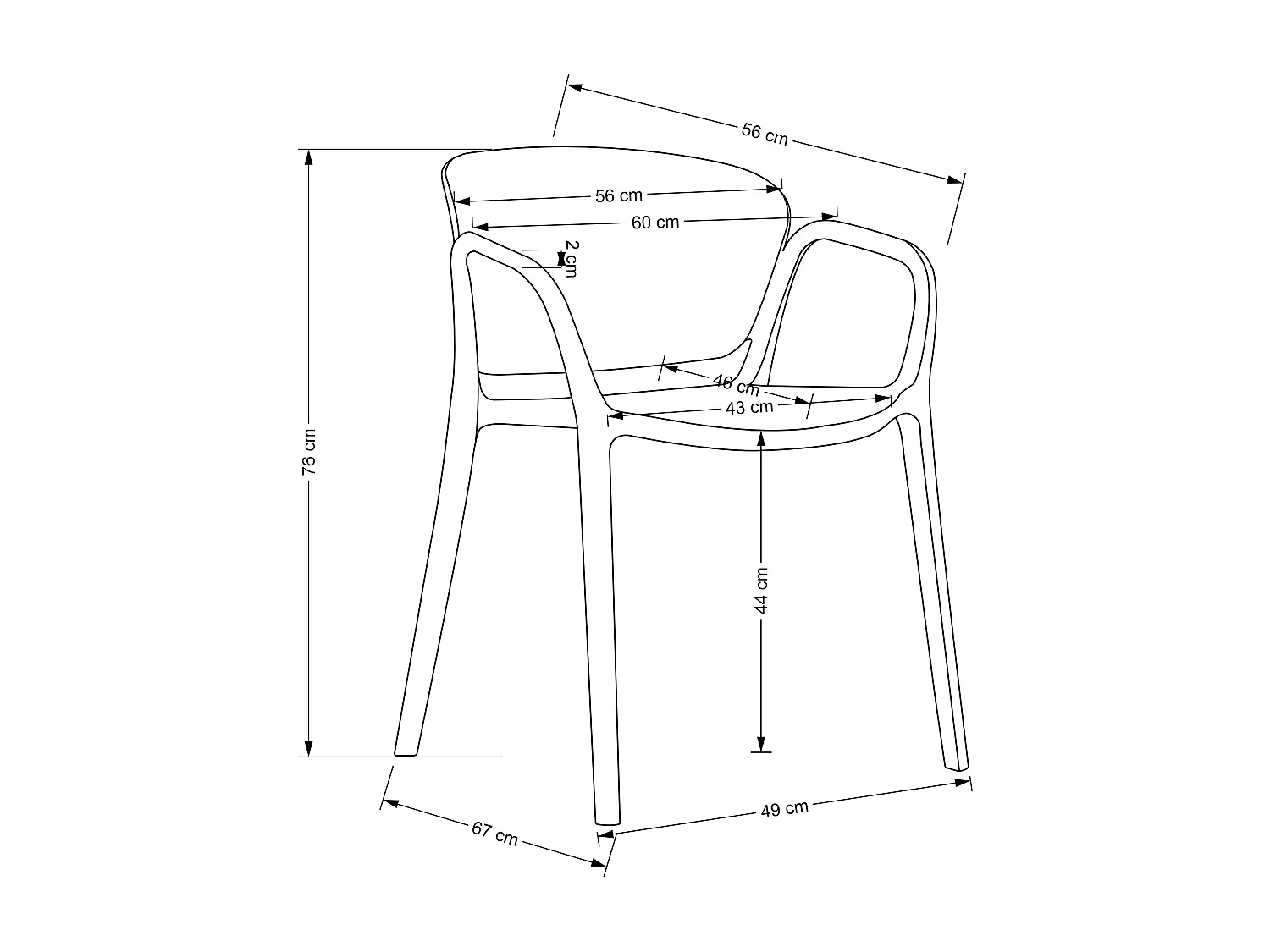 60x44 cm Polypropylen-Gartenstuhl