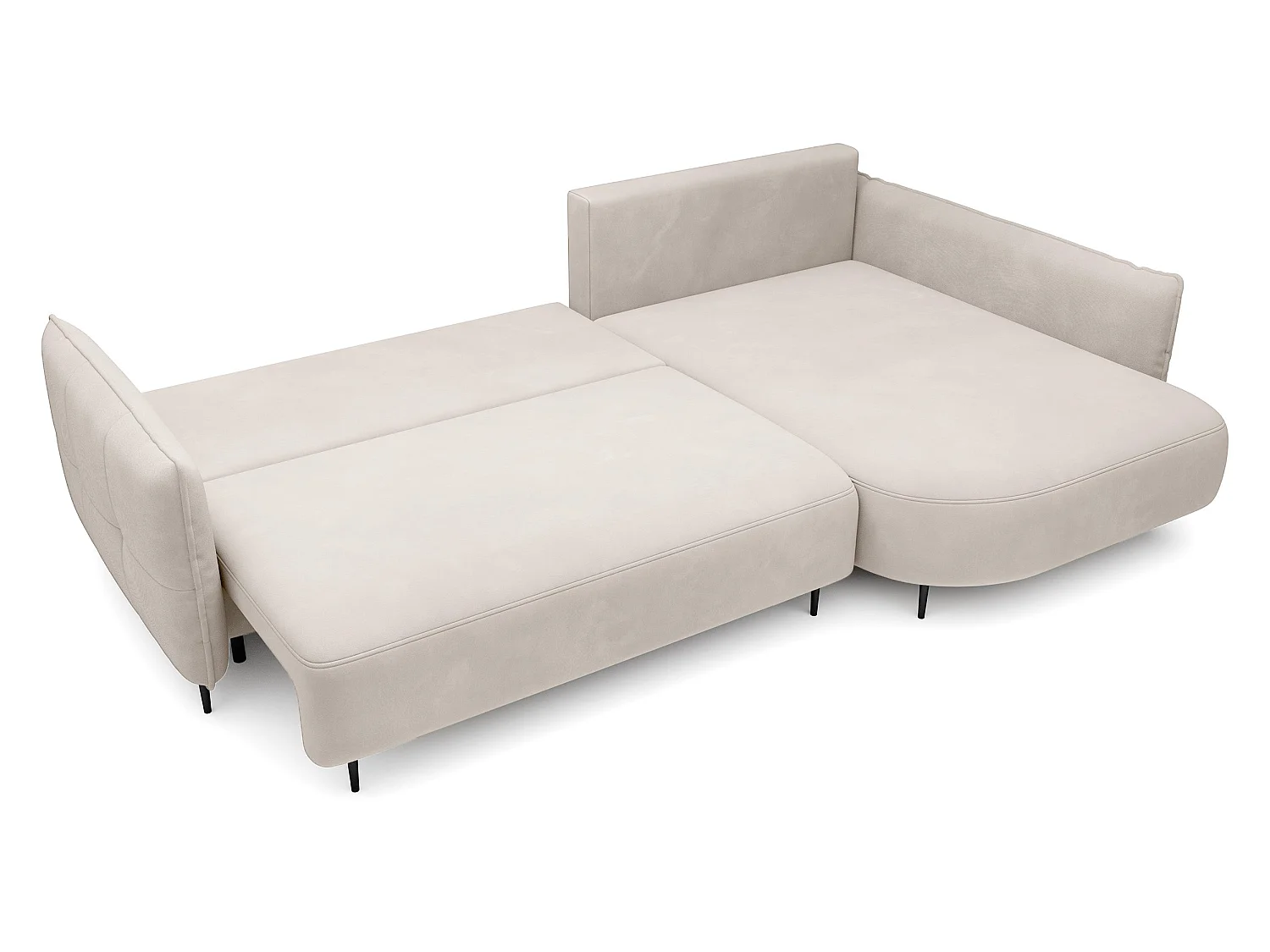 Canapé d'angle - avec fonction de couchage en forme de L avec coffre - crème velours - côté droit - OBLIVIO