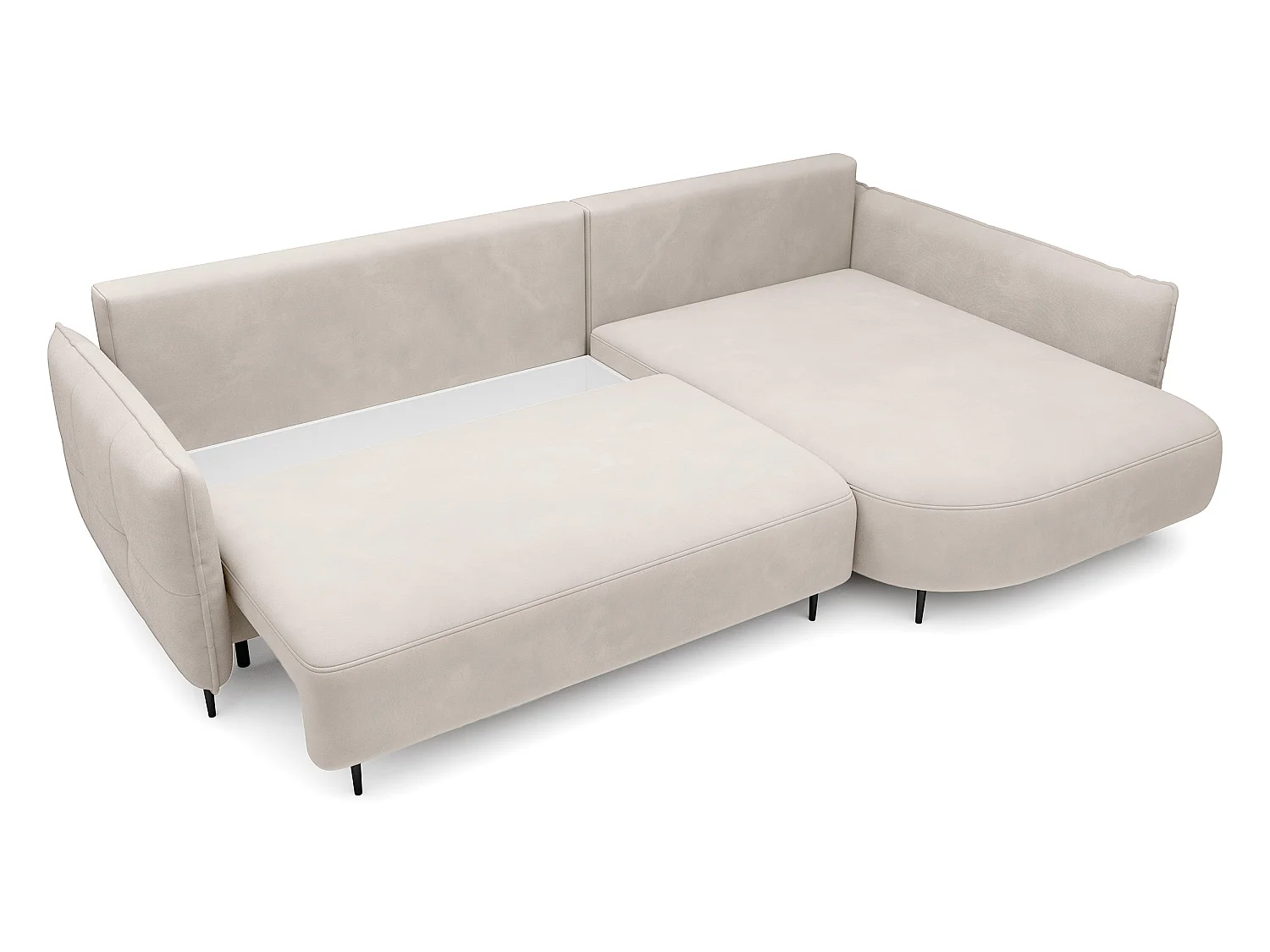 Canapé d'angle - avec fonction de couchage en forme de L avec coffre - crème velours - côté droit - OBLIVIO