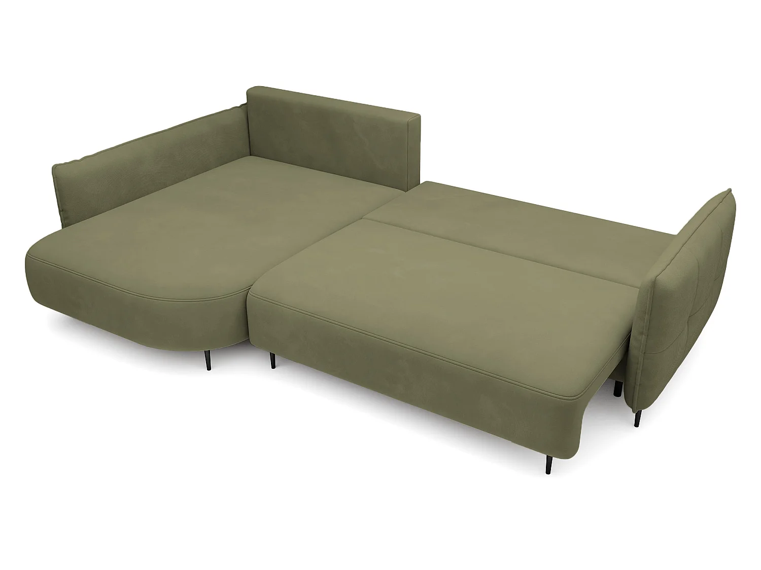 Canapé d'angle - avec fonction de couchage en forme de L avec coffre - olive velours - côté gauche - OBLIVIO