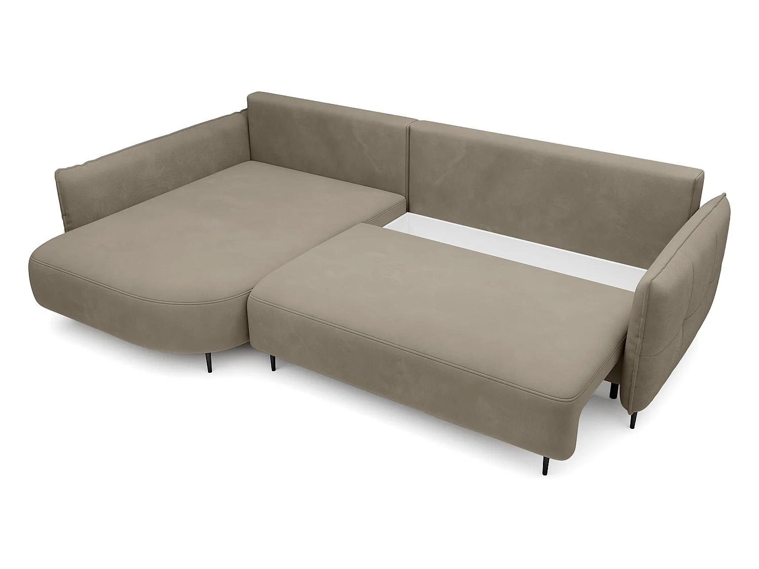 Canapé d'angle - avec fonction de couchage en forme de L avec coffre - marron clair velours - côté gauche - OBLIVIO