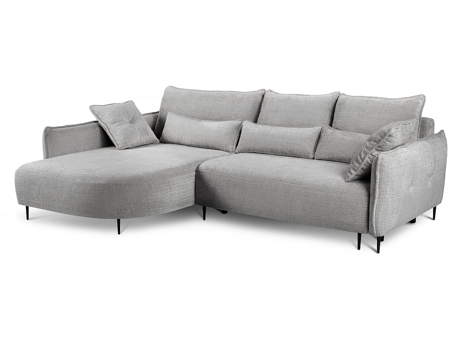 Canapé d'angle convertible 4 places avec coffre en tissu gris