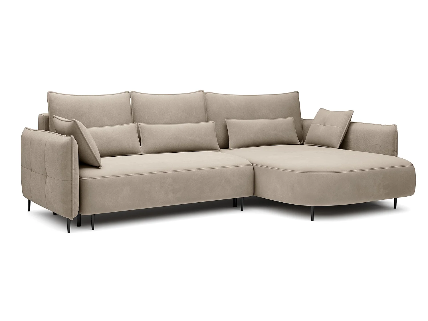 Hoekbank - met L-vormige slaapfunctie met opbergruimte - lichtbeige fluweel - rechterkant - OBLIVIO