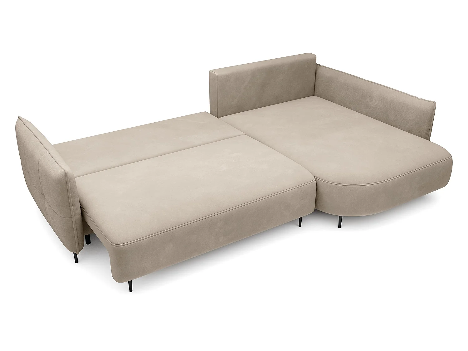 Hoekbank - met L-vormige slaapfunctie met opbergruimte - lichtbeige fluweel - rechterkant - OBLIVIO