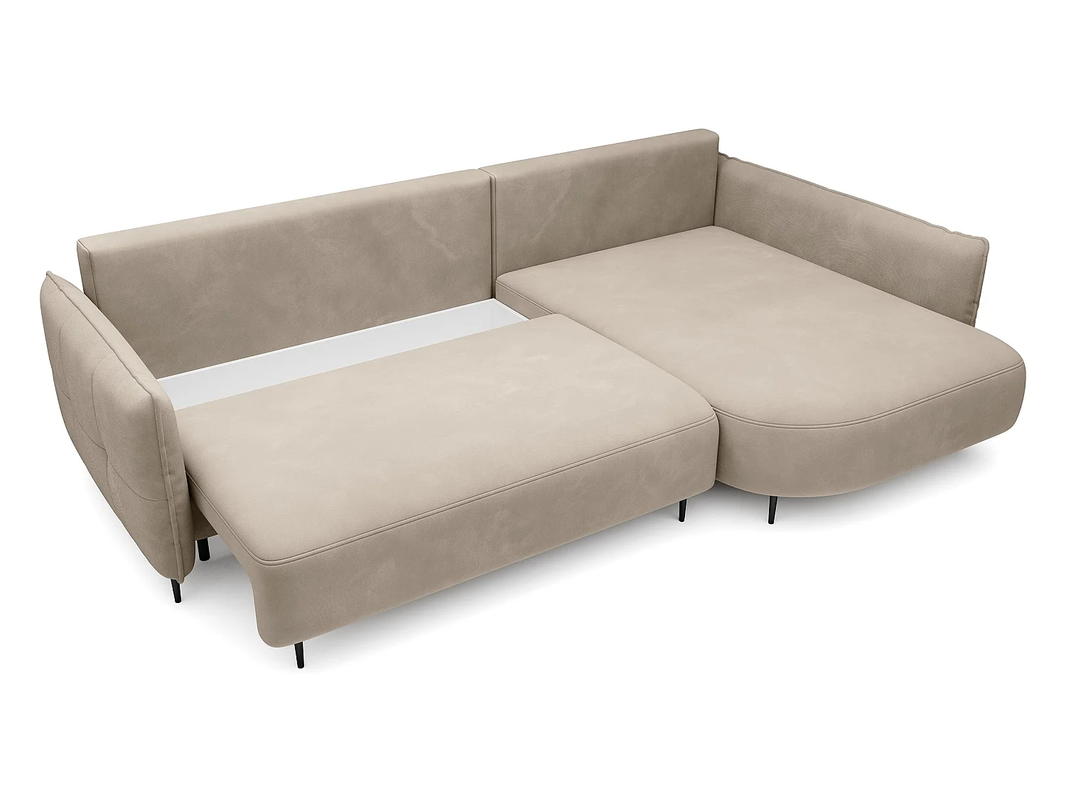 Hoekbank - met L-vormige slaapfunctie met opbergruimte - lichtbeige fluweel - rechterkant - OBLIVIO