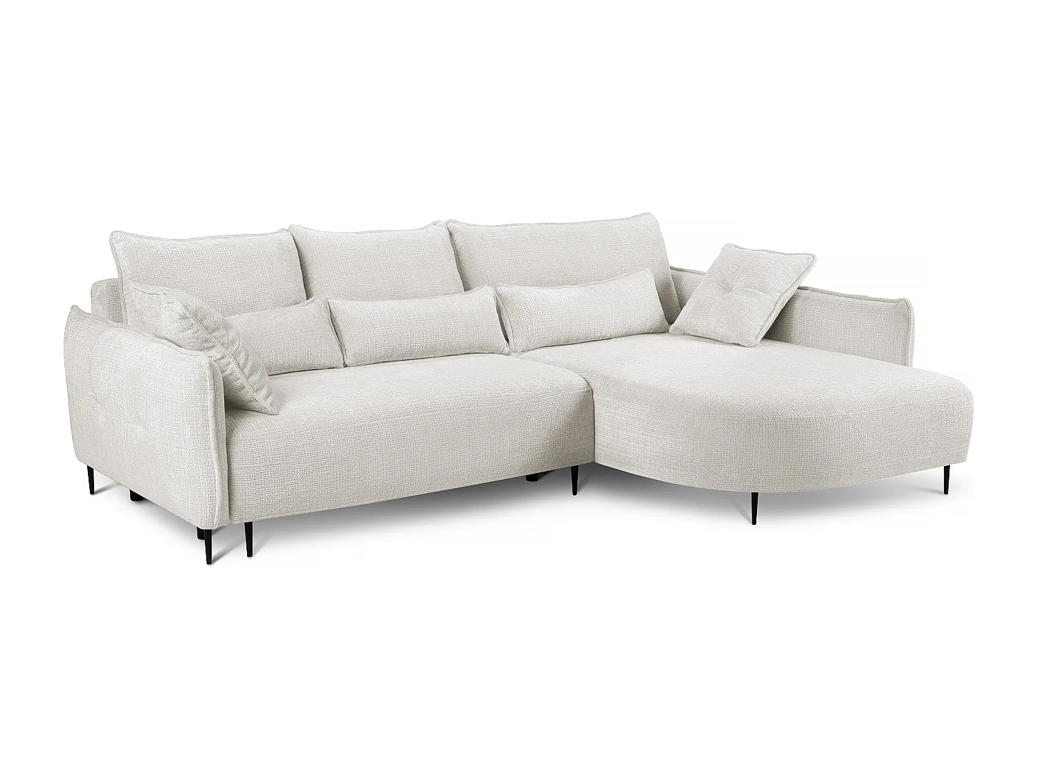 Canapé d'angle - avec fonction de couchage en forme de L avec coffre - crème chenille - côté droit - OBLIVIO
