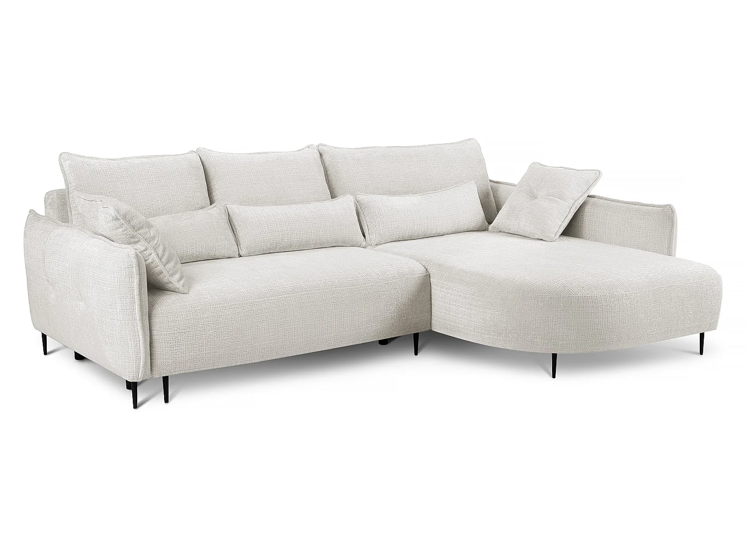 Canapé d'angle convertible 4 places avec coffre en tissu crème