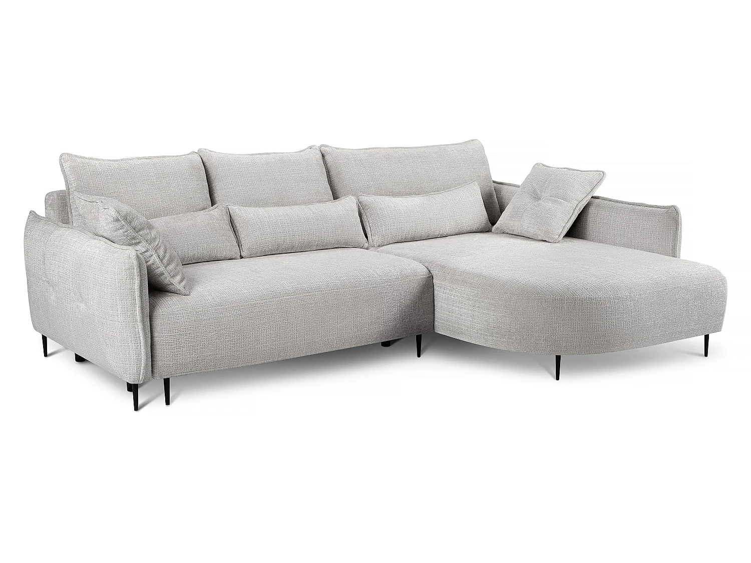 Canapé d'angle convertible 4 places en tissu chenille gris clair