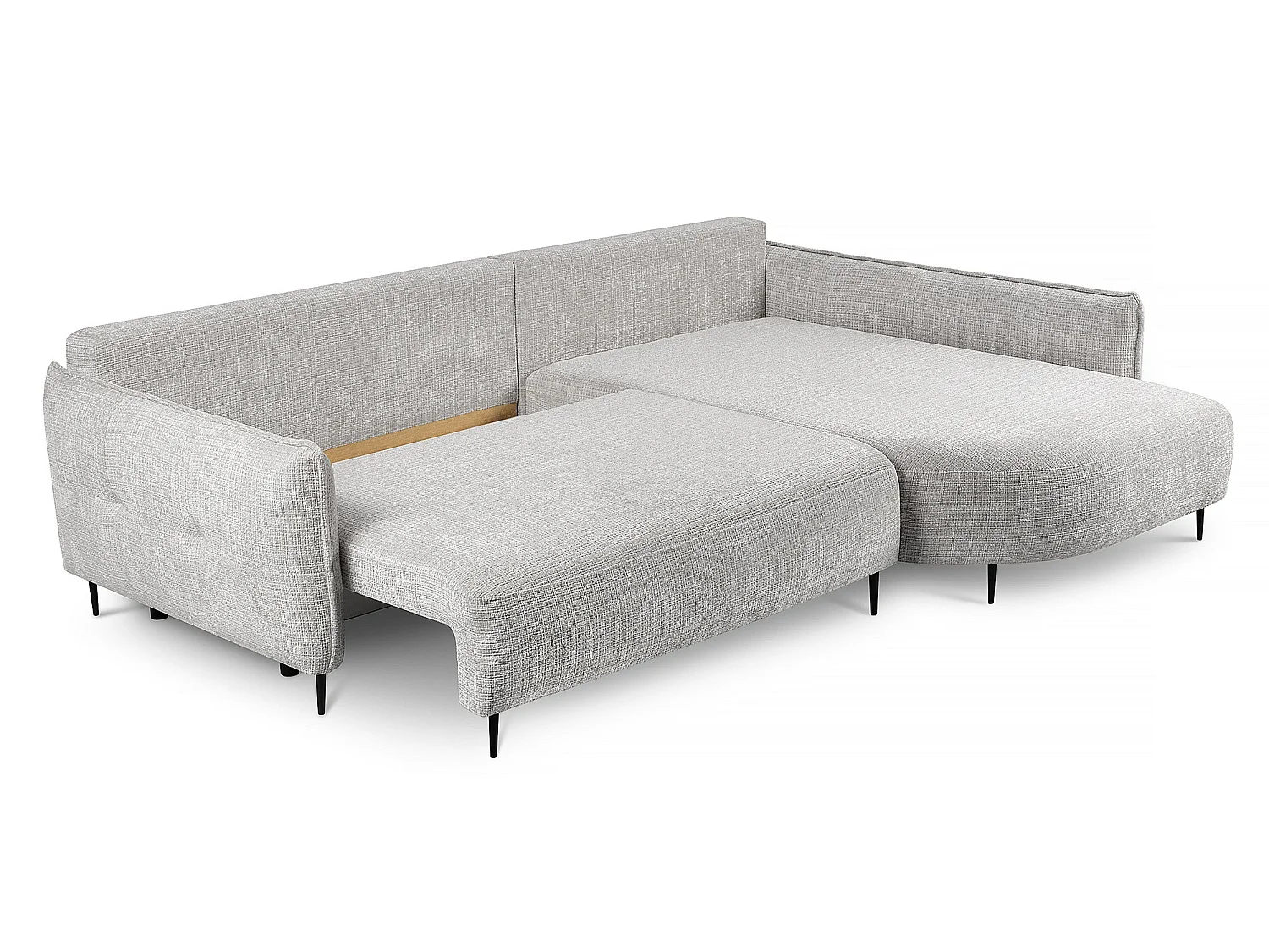 Canapé d'angle convertible 4 places en tissu chenille gris clair