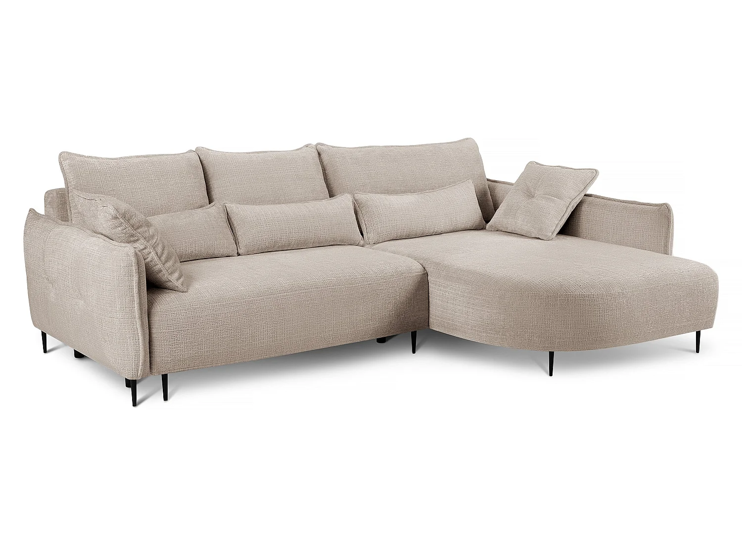 Hoekbank - met L-vormige slaapfunctie met opbergruimte - lichtbeige chenille - rechterkant - OBLIVIO