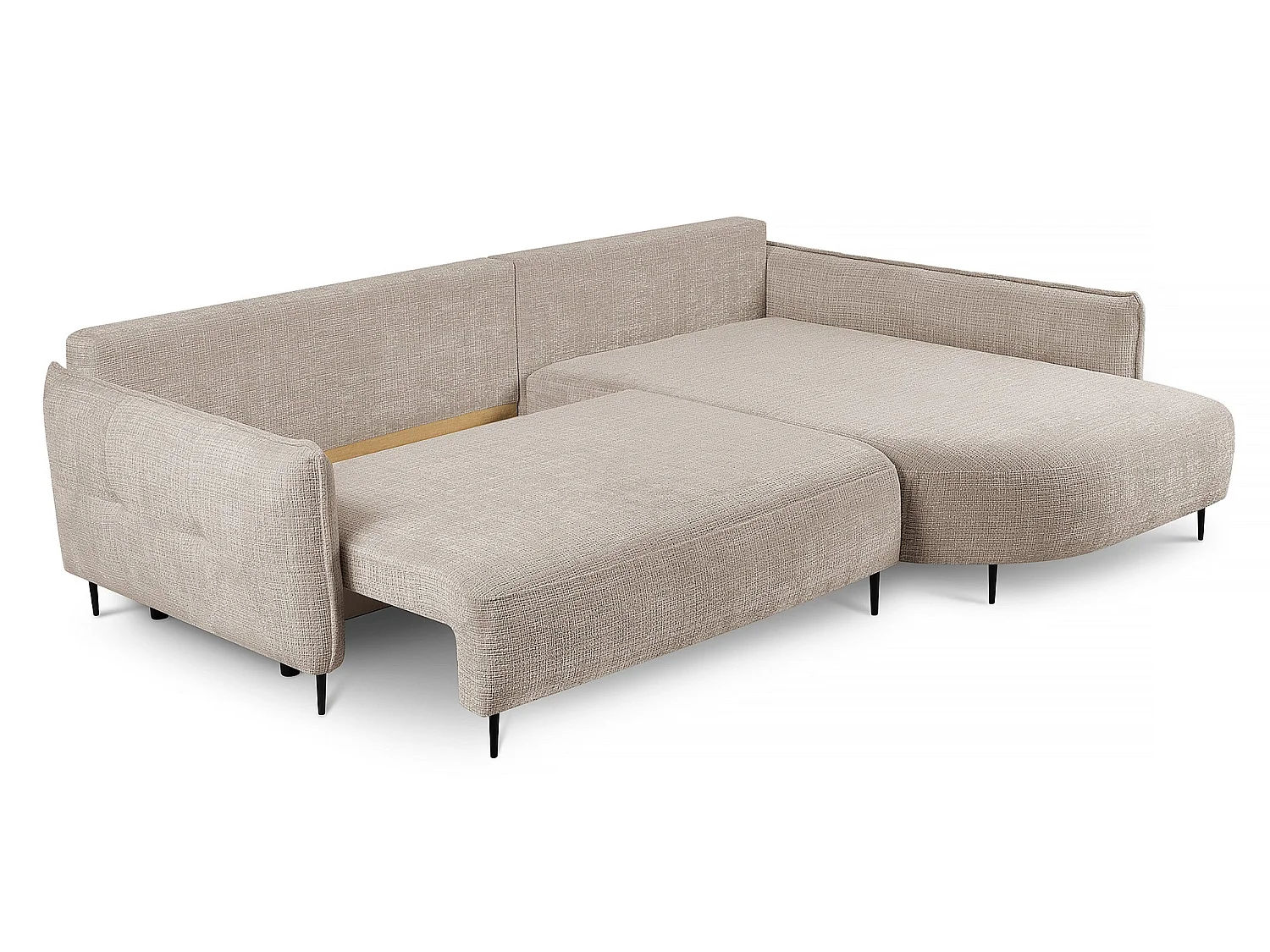 Hoekbank - met L-vormige slaapfunctie met opbergruimte - lichtbeige chenille - rechterkant - OBLIVIO