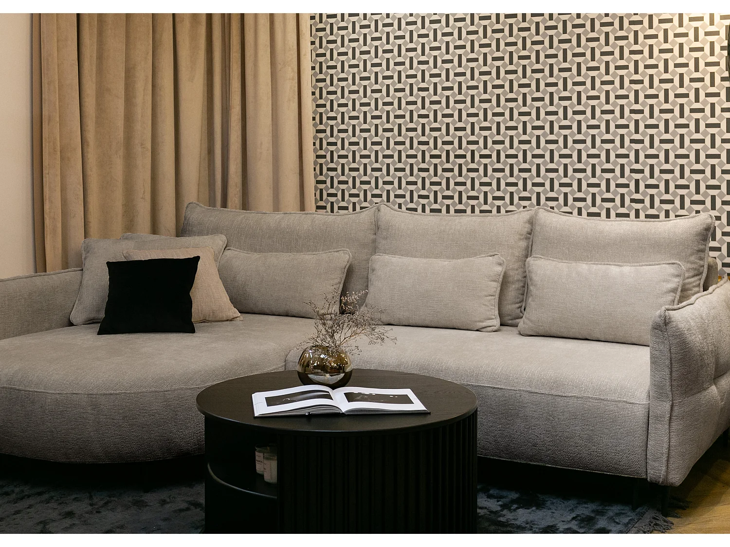 Canapé d'angle - avec fonction de couchage en forme de L avec coffre - beige clair chenille - côté gauche - OBLIVIO