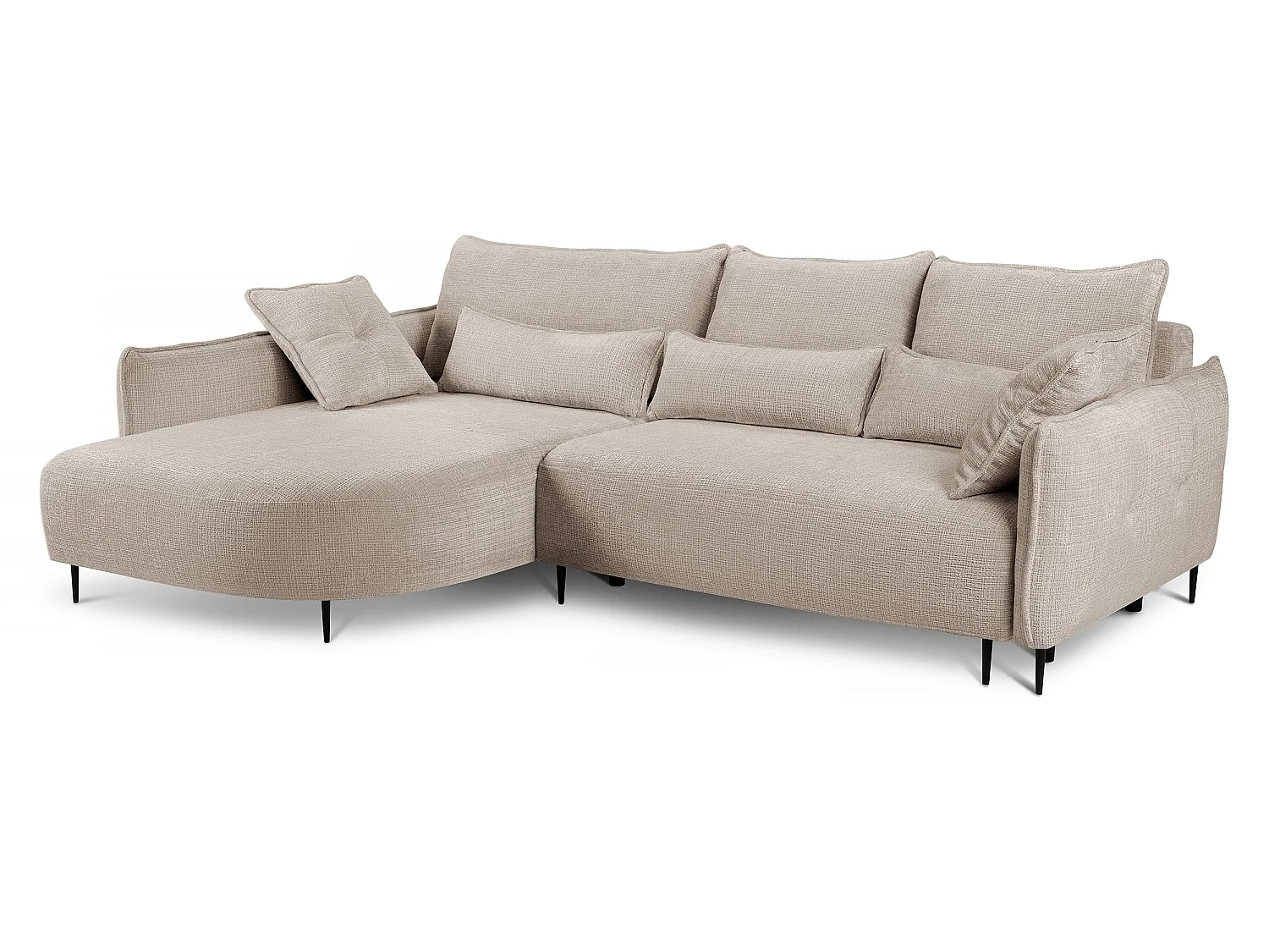Canapé d'angle convertible 4 places avec coffre en tissu beige