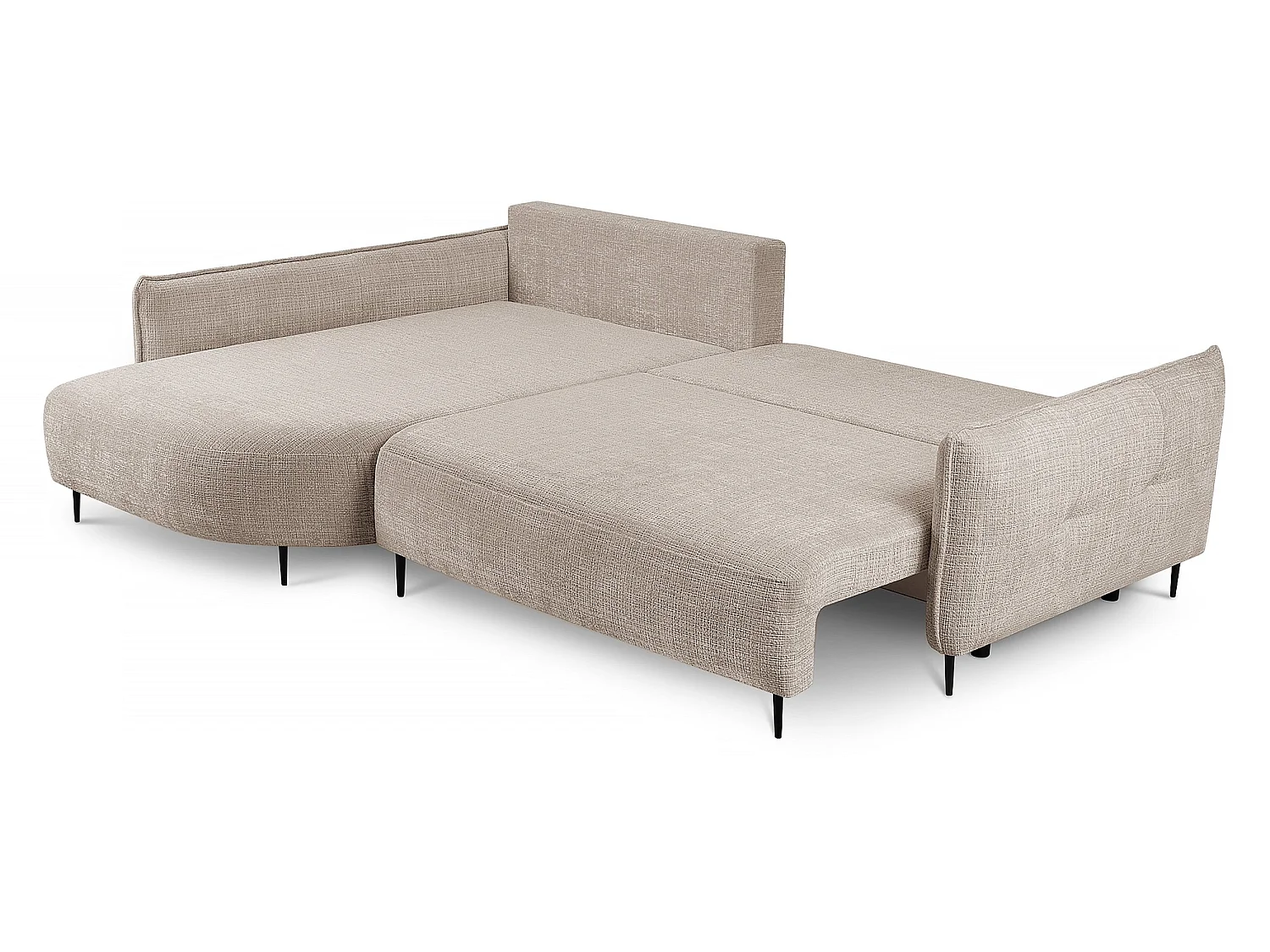 Canapé d'angle convertible 4 places avec coffre en tissu beige