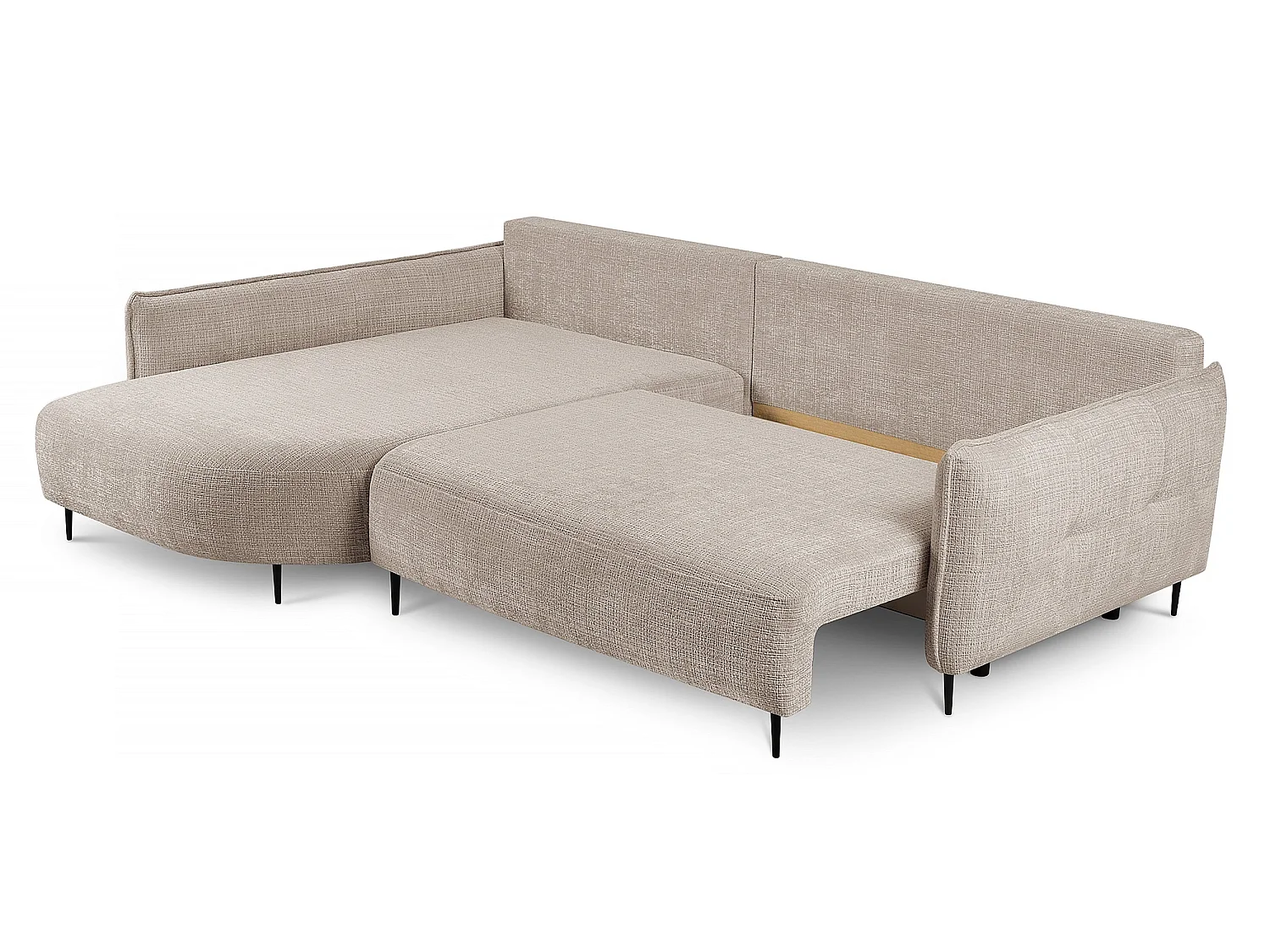 Canapé d'angle convertible 4 places avec coffre en tissu beige