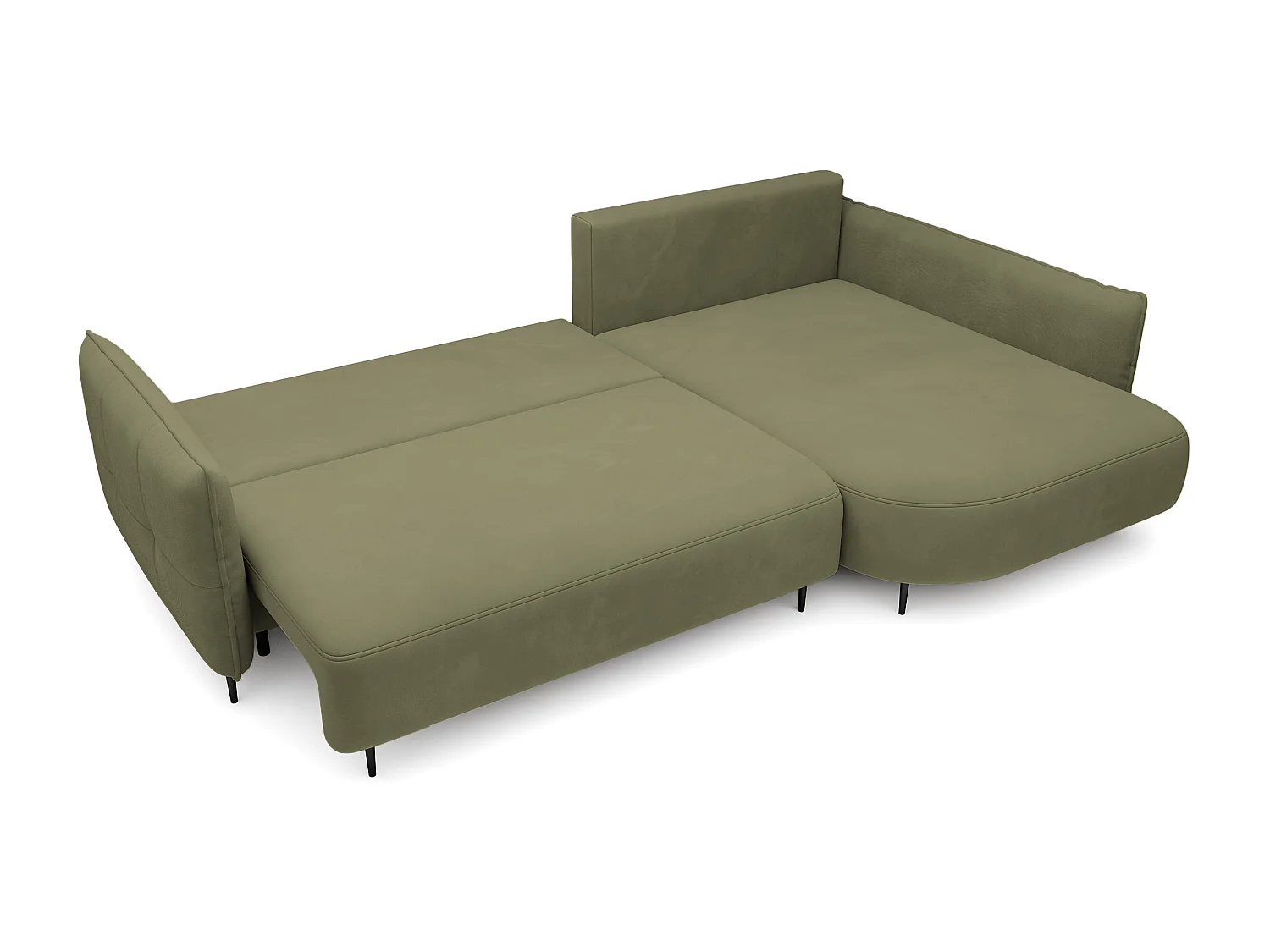 Hoekbank - met L-vormige slaapfunctie met opbergruimte - olijfgroen fluweel - rechterkant - OBLIVIO