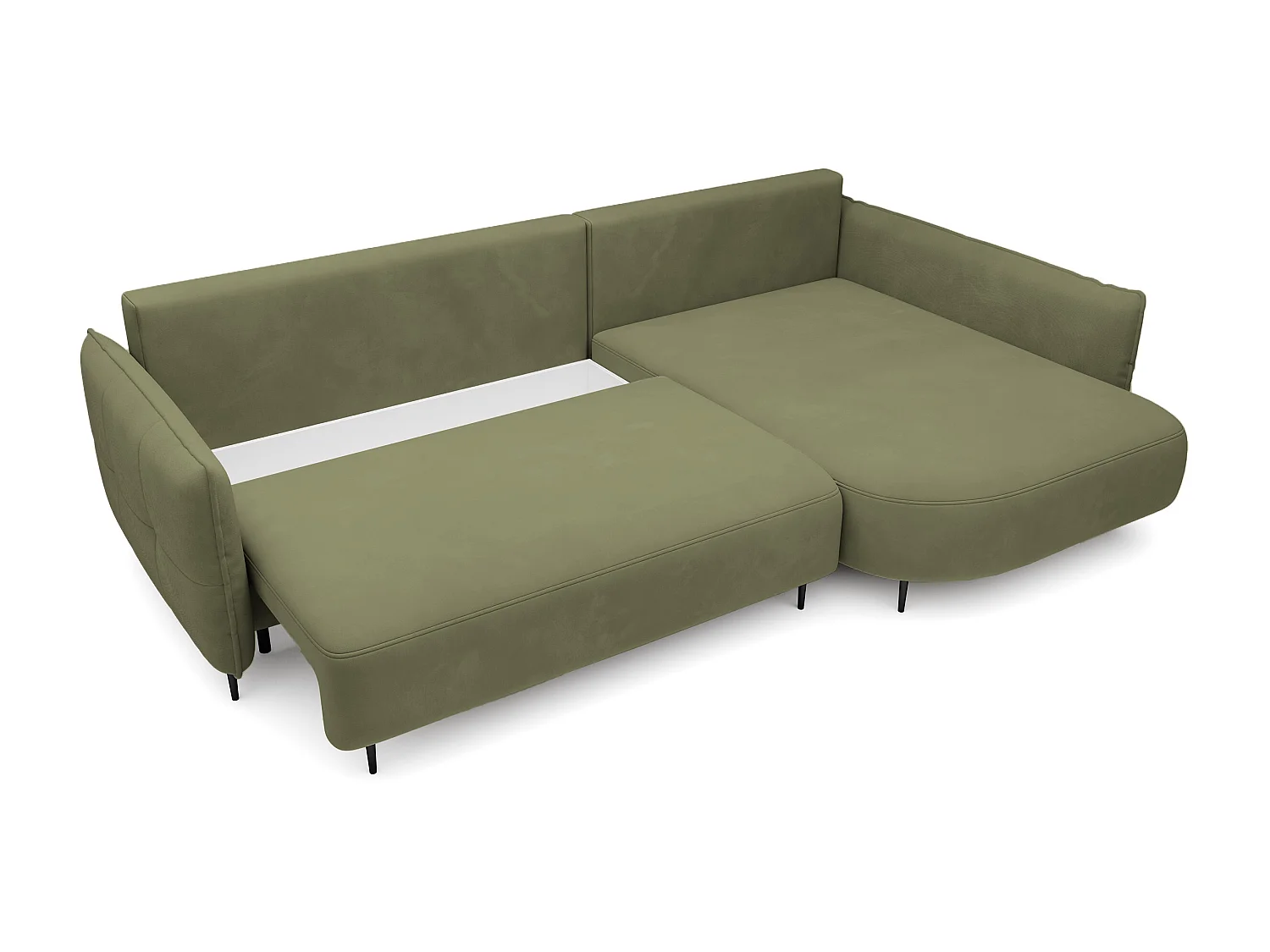 Hoekbank - met L-vormige slaapfunctie met opbergruimte - olijfgroen fluweel - rechterkant - OBLIVIO