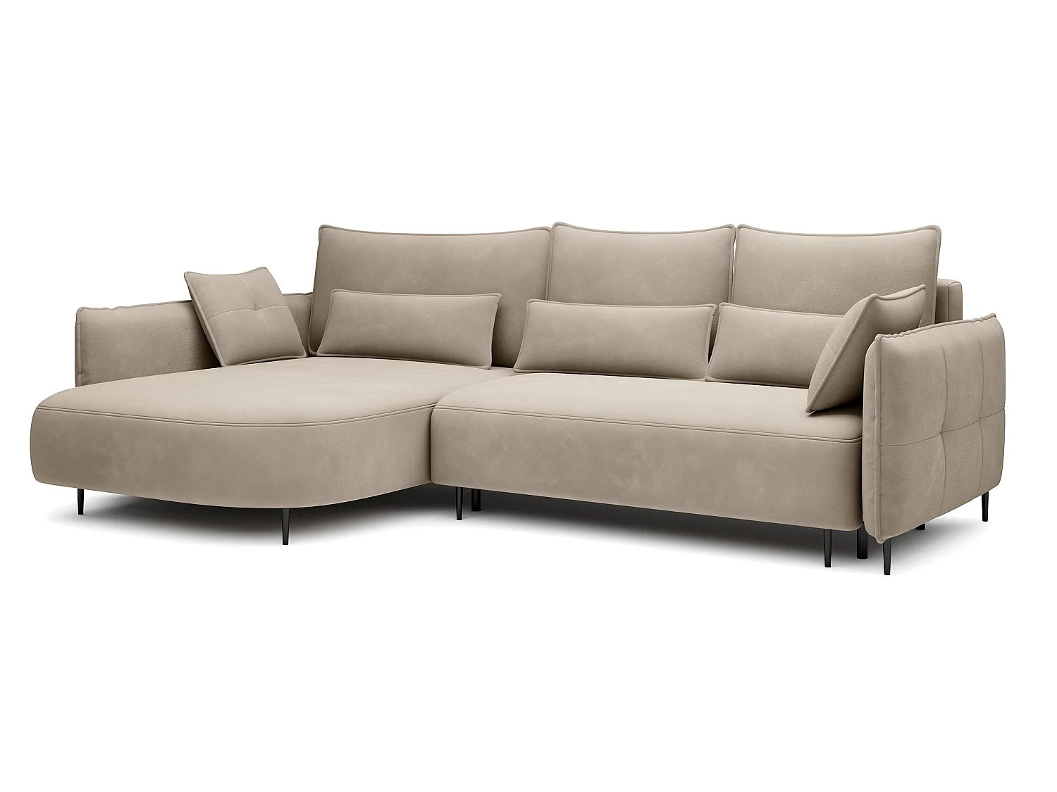 Canapé d'angle - avec fonction de couchage en forme de L avec coffre - beige clair velours - côté gauche - OBLIVIO